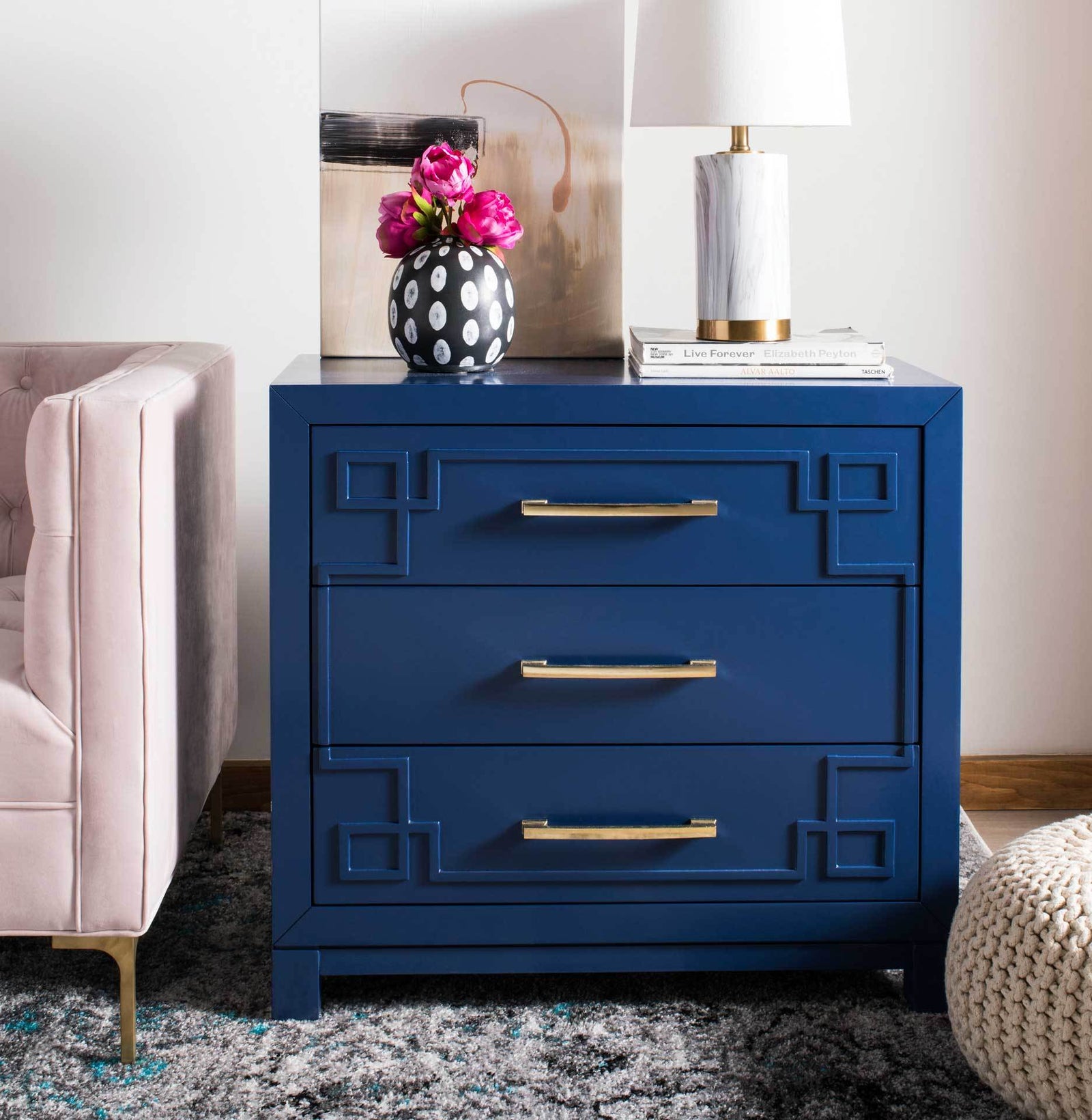 Randy 3 Drawer Chest Lapis Blue/Gold
