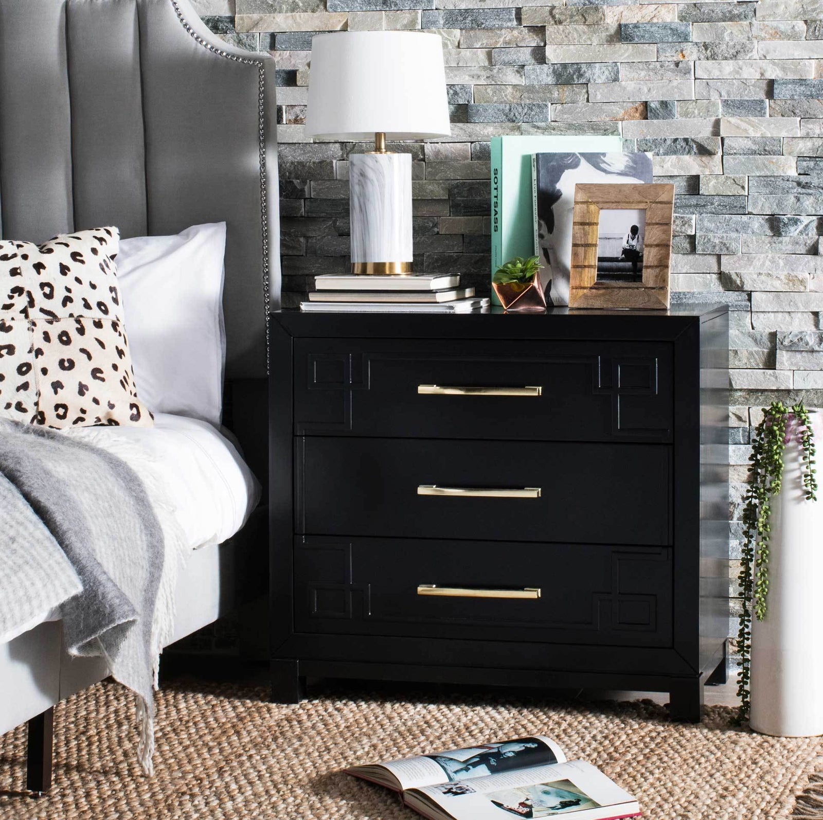 Randy 3 Drawer Chest Black/Gold