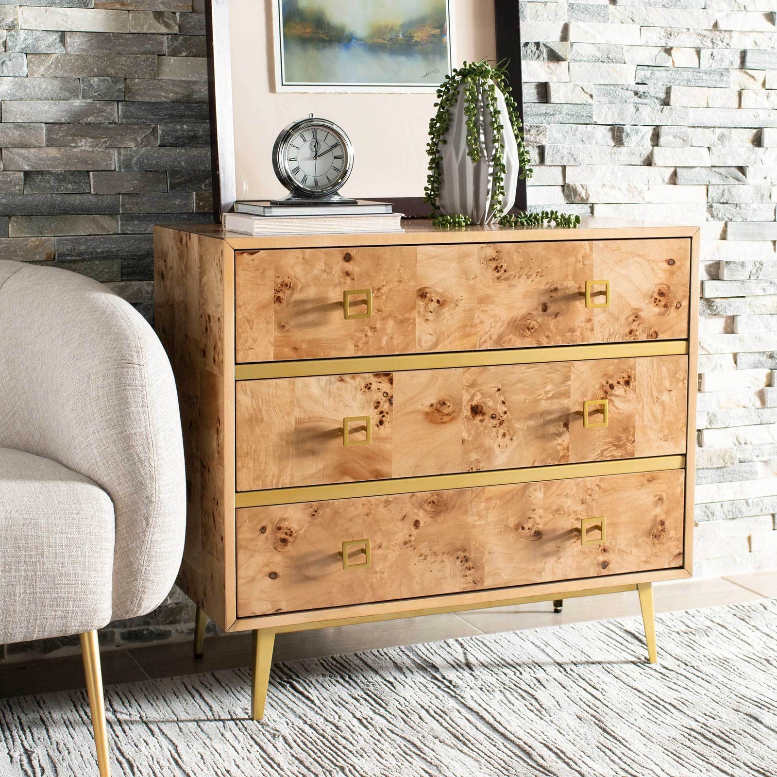 Kaiya 3 Drawer Chest Natural/Gold