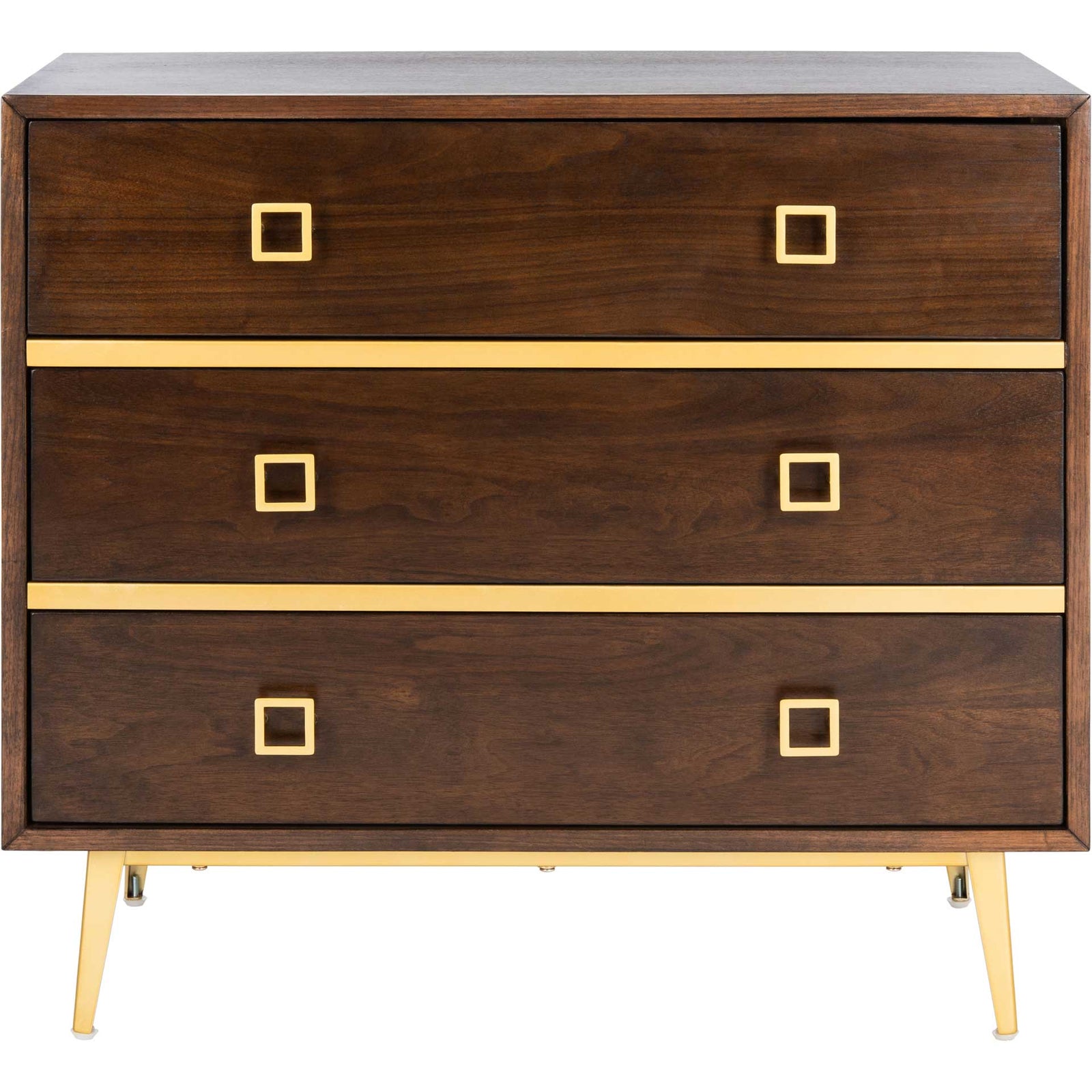 Kaiya 3 Drawer Chest Natural Walnut/Gold