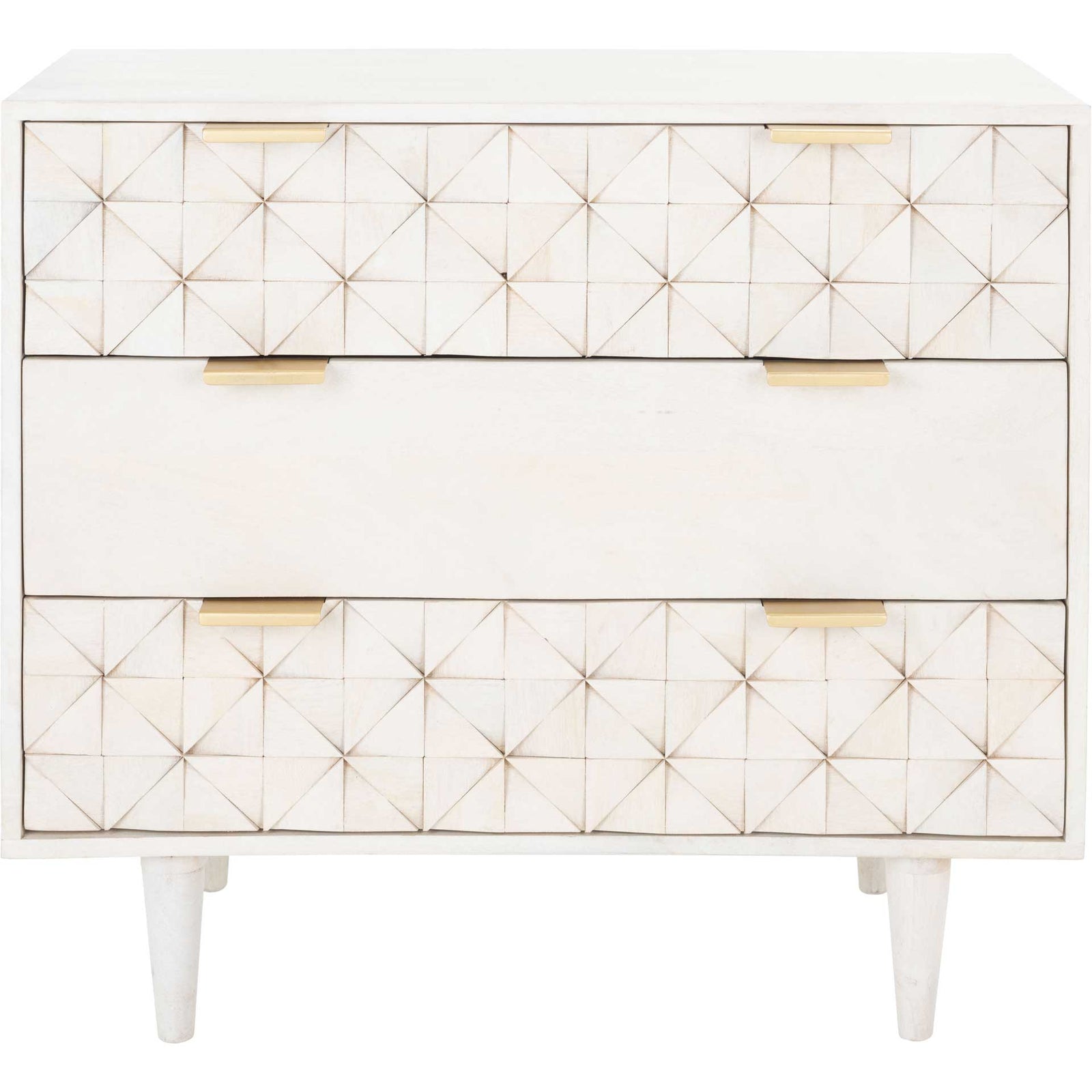 Zion 3 Drawer Chest White Wash/Brass