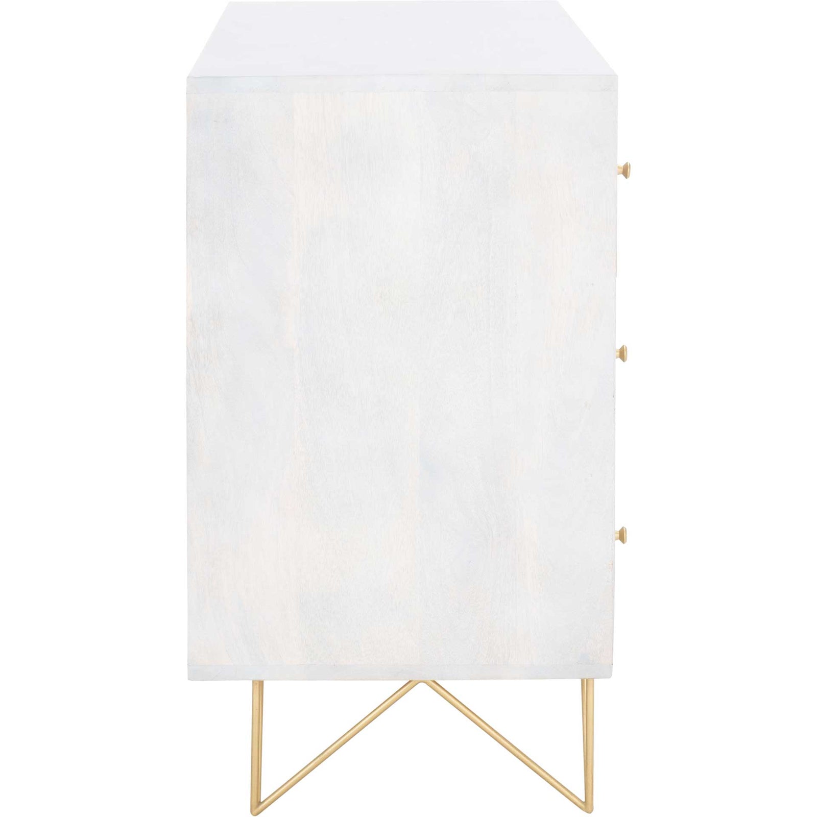 Macey 3 Drawer Chest White Wash/Brass