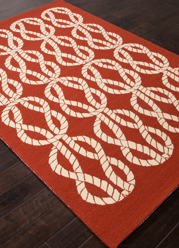 Coastal Lagoon Roped In Red/White Area Rug