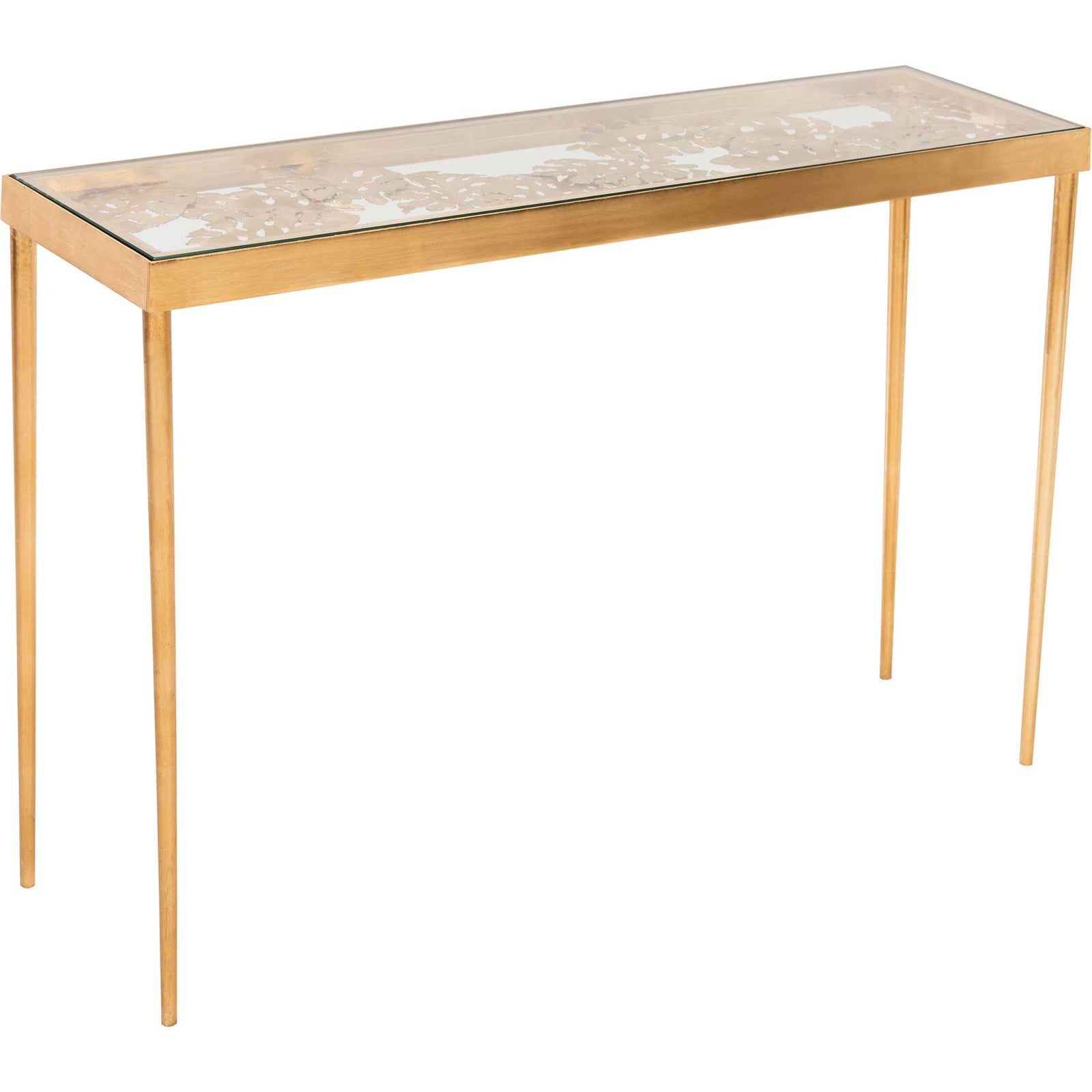 Leonie Palm Leaf Console Table Gold/Glass