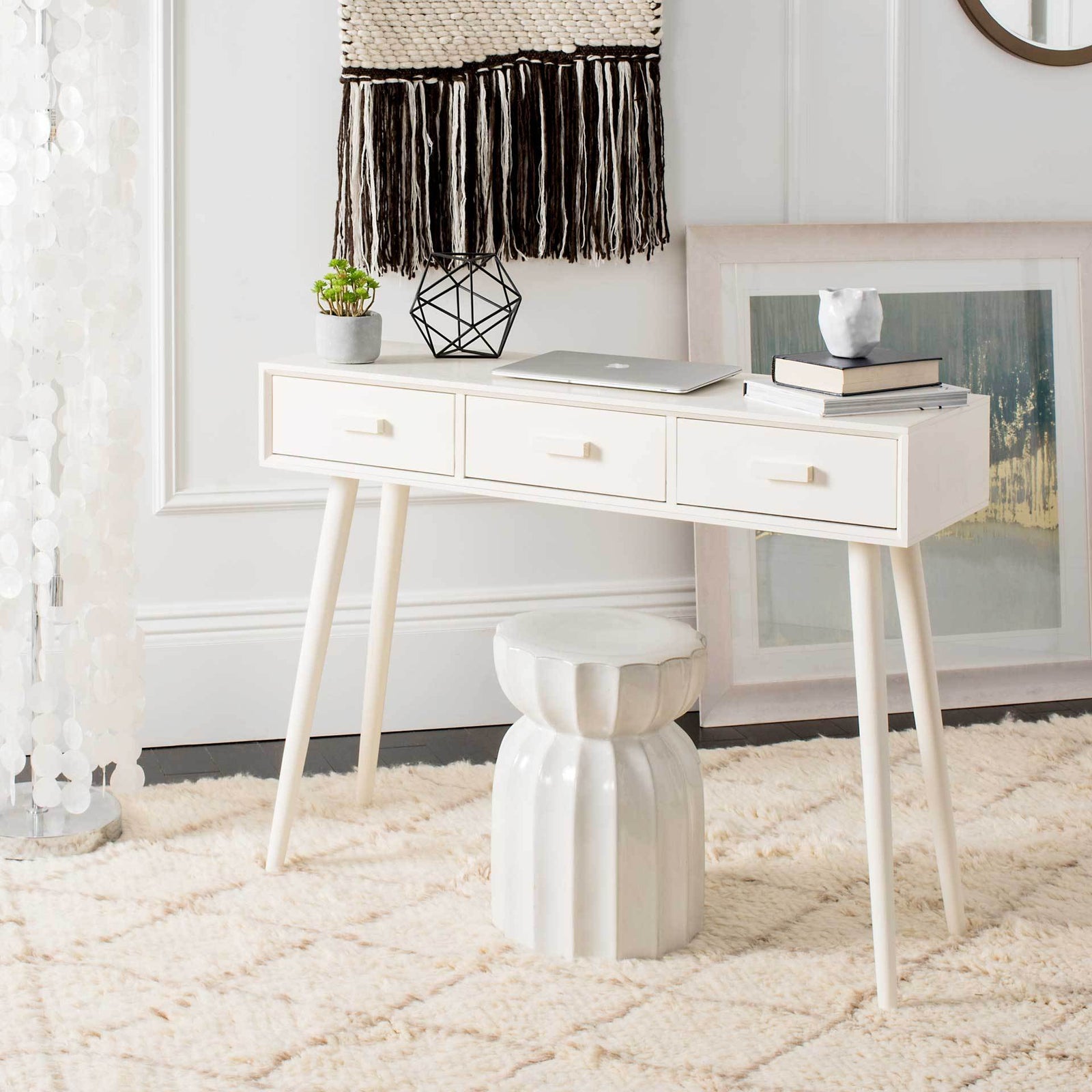 Alara 3 Drawer Console Table Distressed White
