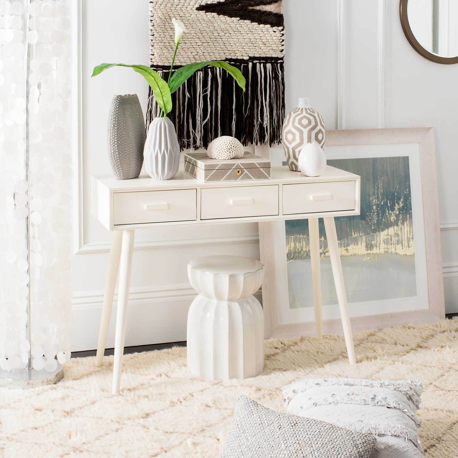 Alara 3 Drawer Console Table Distressed White