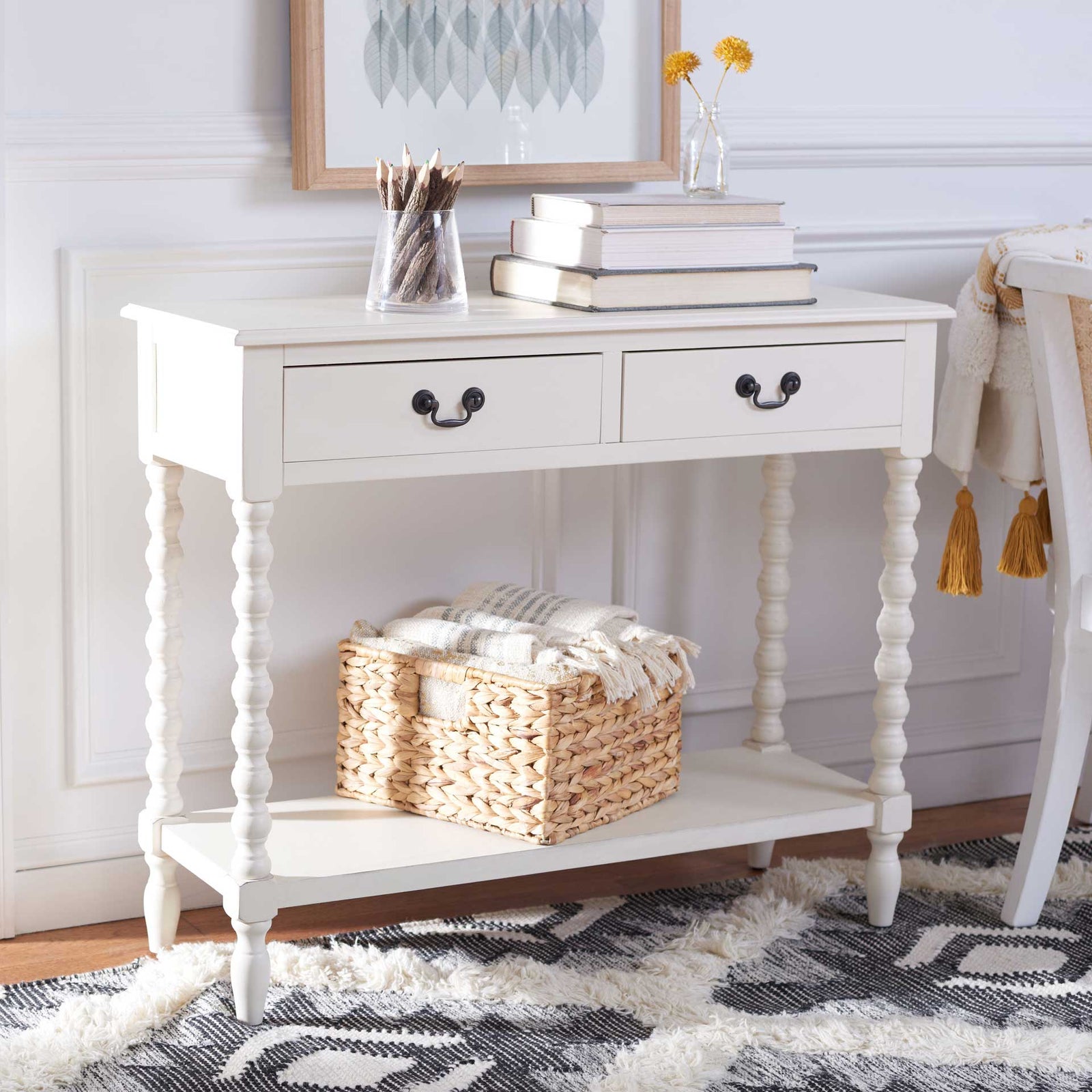 Atalia 2 Drawer Console Table Distressed White