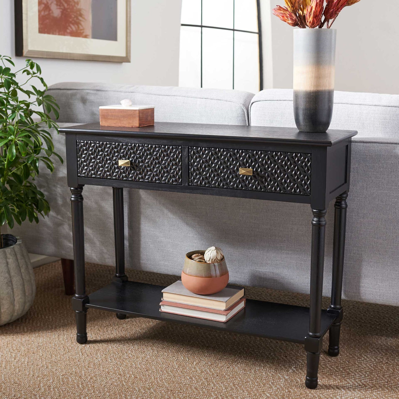 Haleigh 2 Drawer Console Table Black