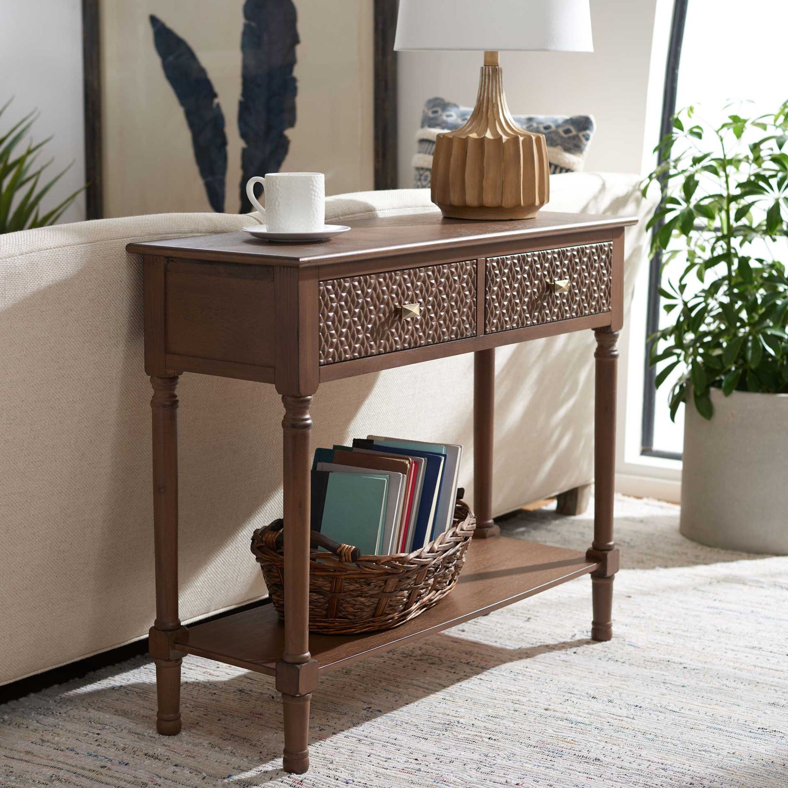 Haleigh 2 Drawer Console Table Brown