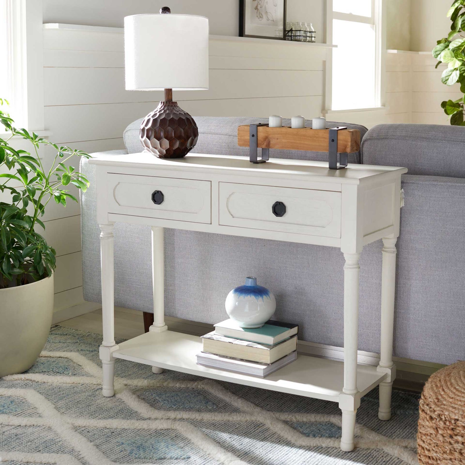 Alessa 2 Drawer Console Table Distressed White