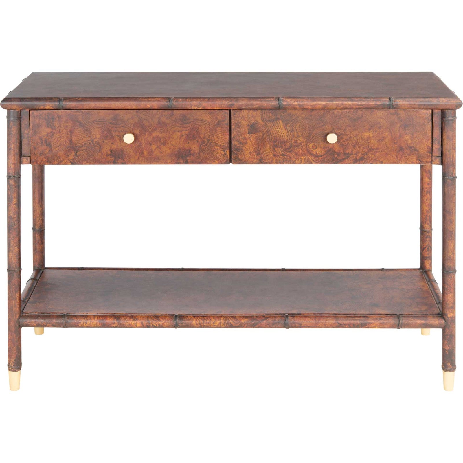 Tunisia 2 Drawer 1 Shelf Console Table Dark Brown/Gold