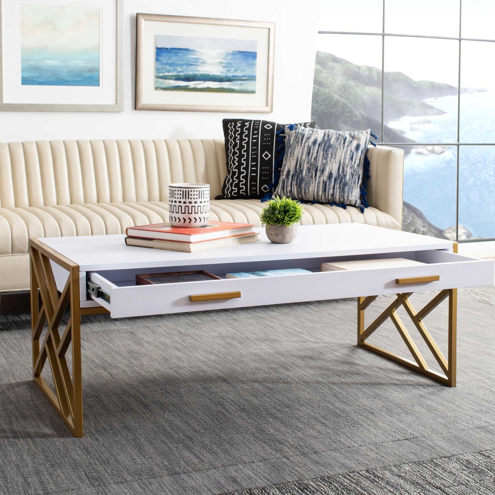 Elias 2 Drawer Coffee Table White/Gold