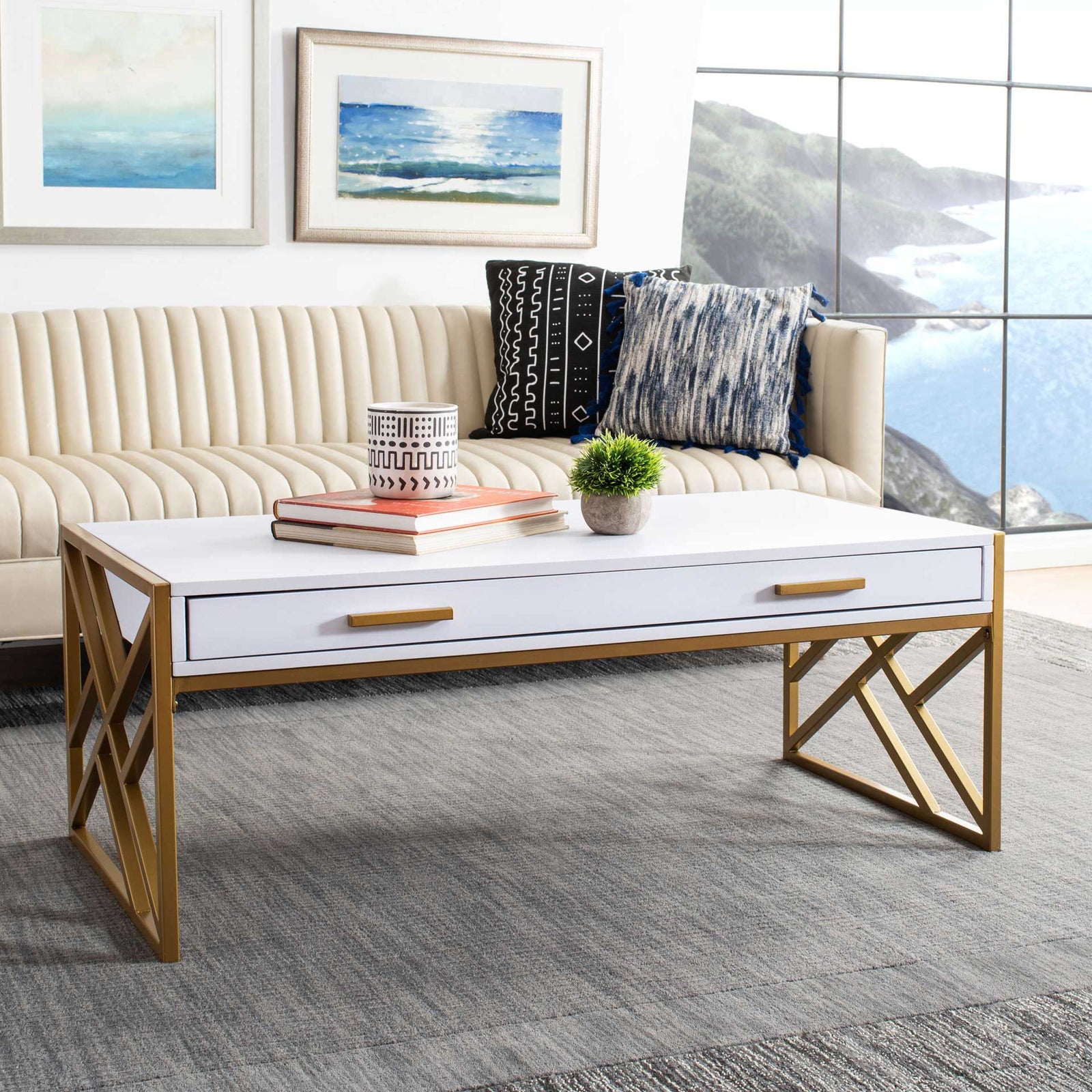 Elias 2 Drawer Coffee Table White/Gold