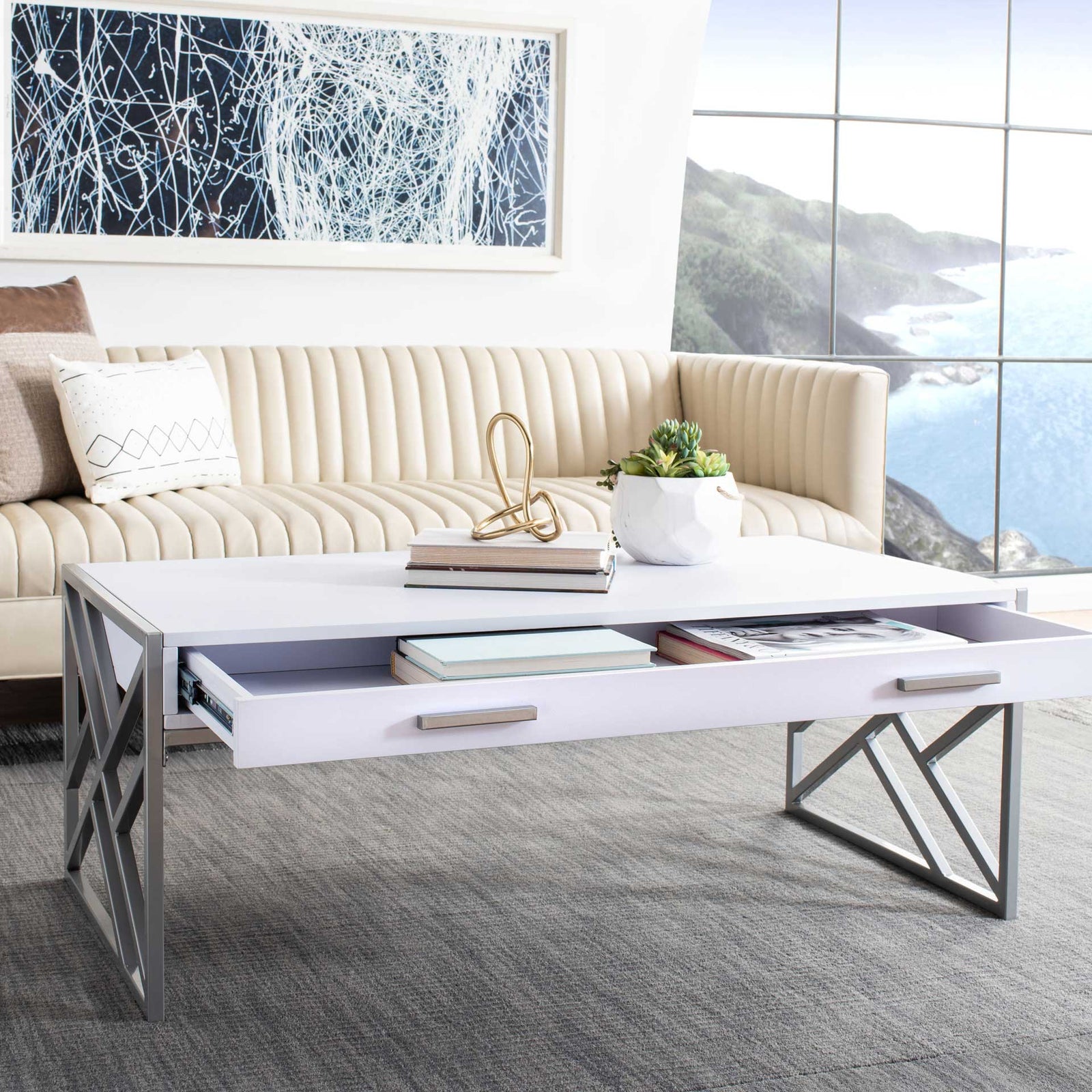 Elias 2 Drawer Coffee Table White/Silver