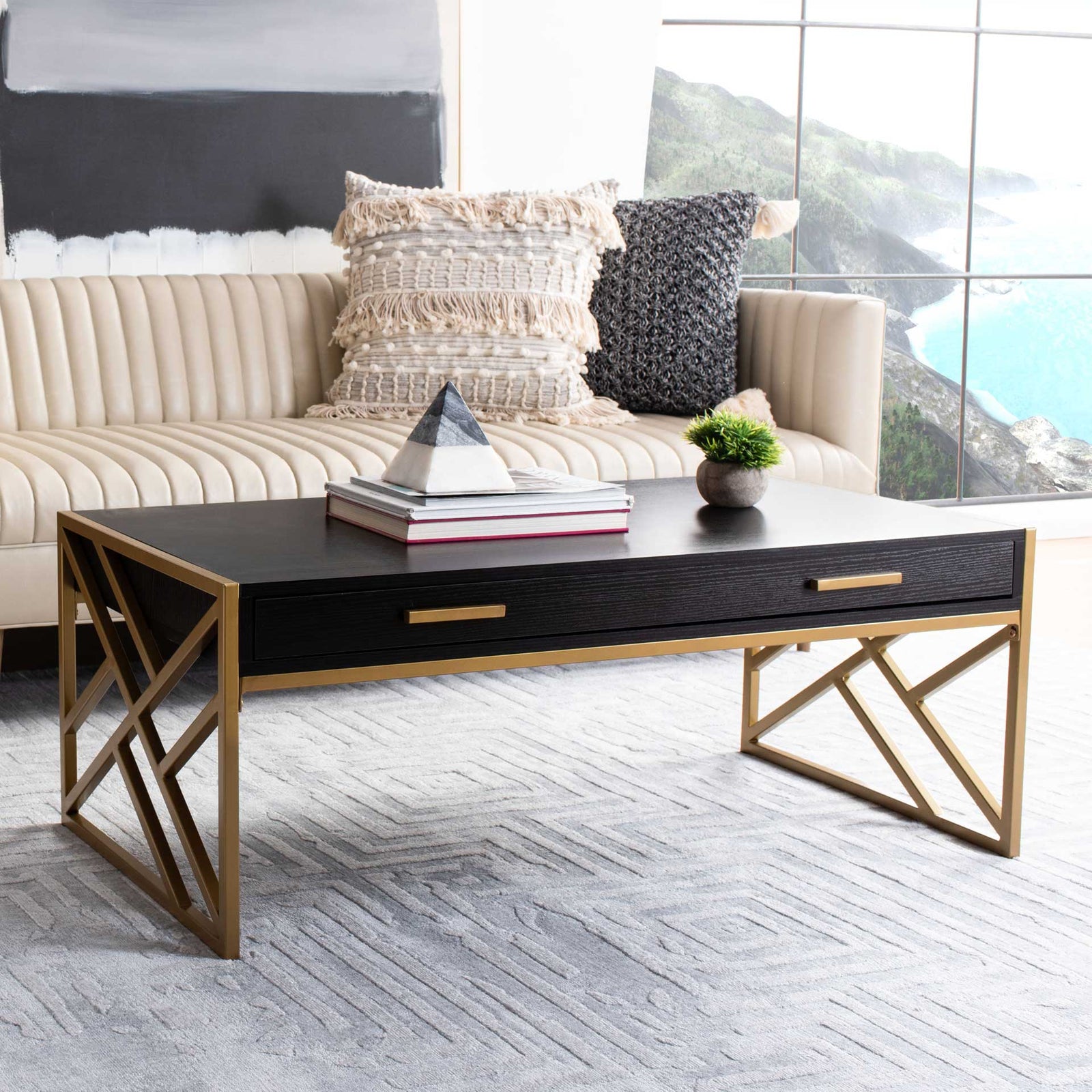Elias 2 Drawer Coffee Table Black/Gold