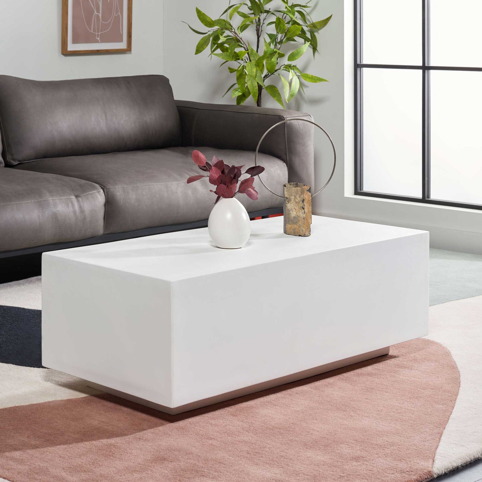 Ezra Faux Concrete Coffee Table White