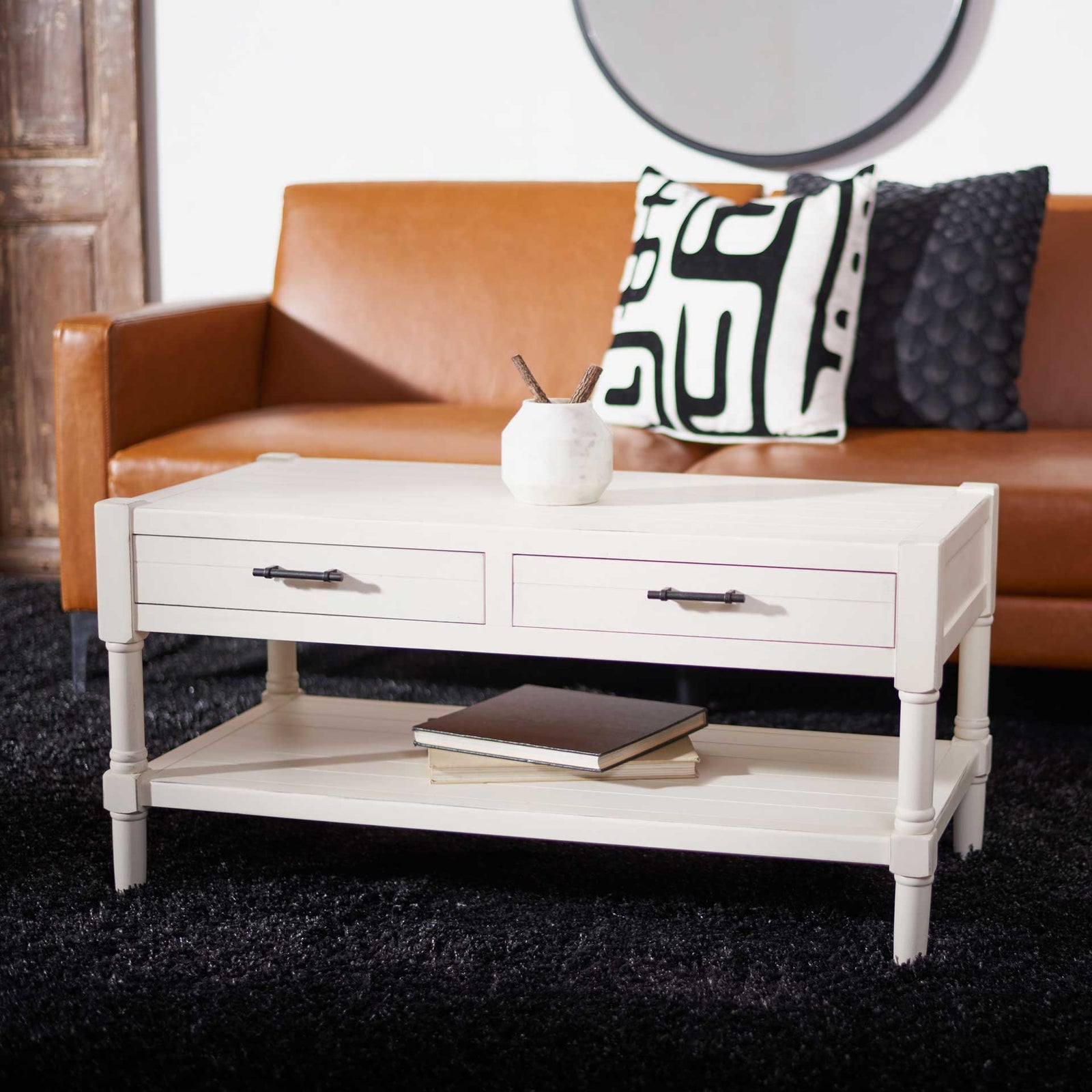 Fidelma 2 Drawer Coffee Table Distressed White