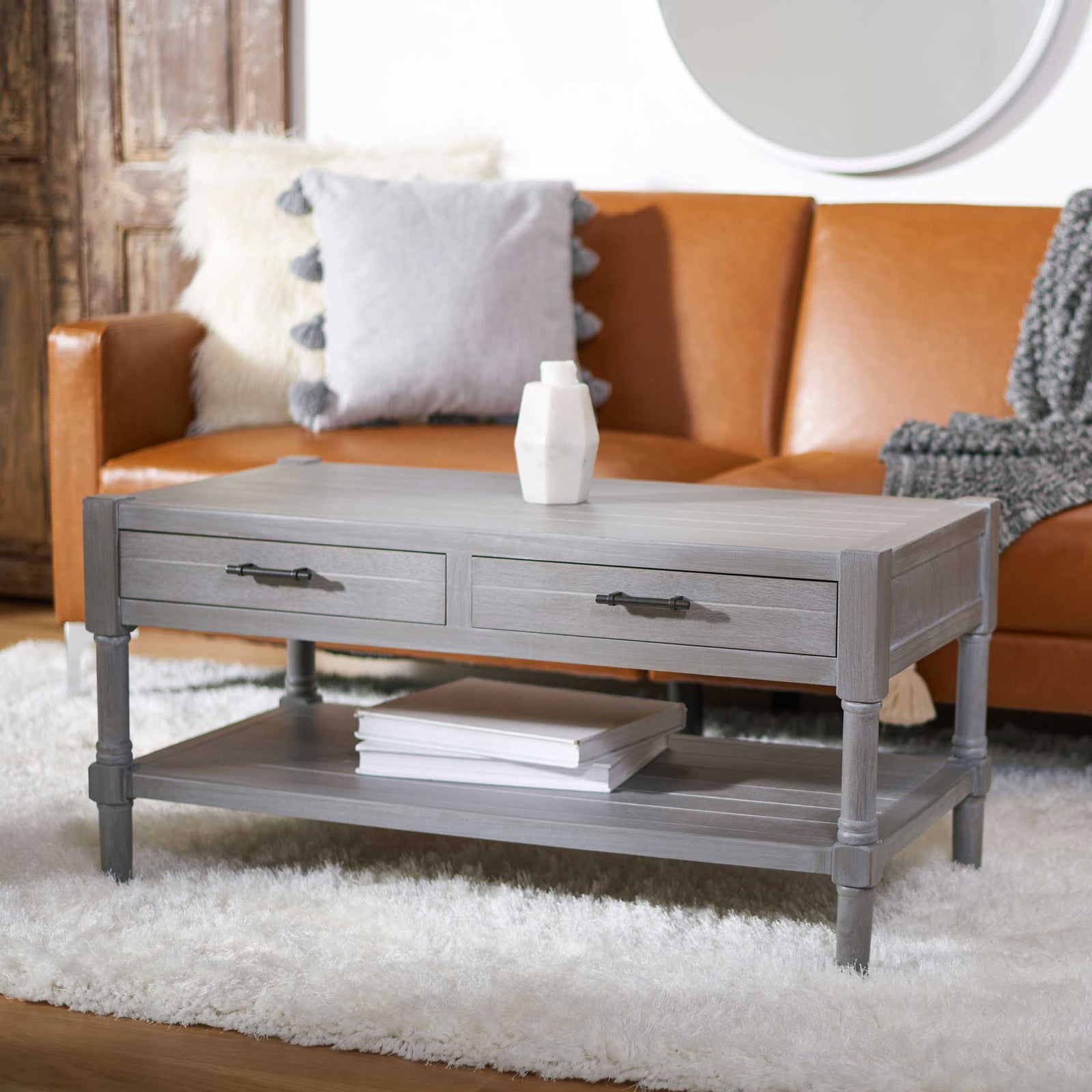 Fidelma 2 Drawer Coffee Table White Washed Gray