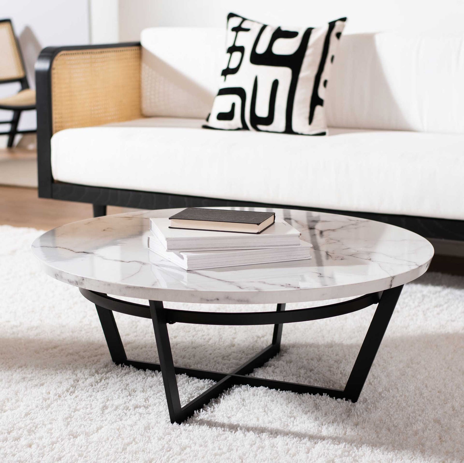Pluto Round Coffee Table White Marble/Black