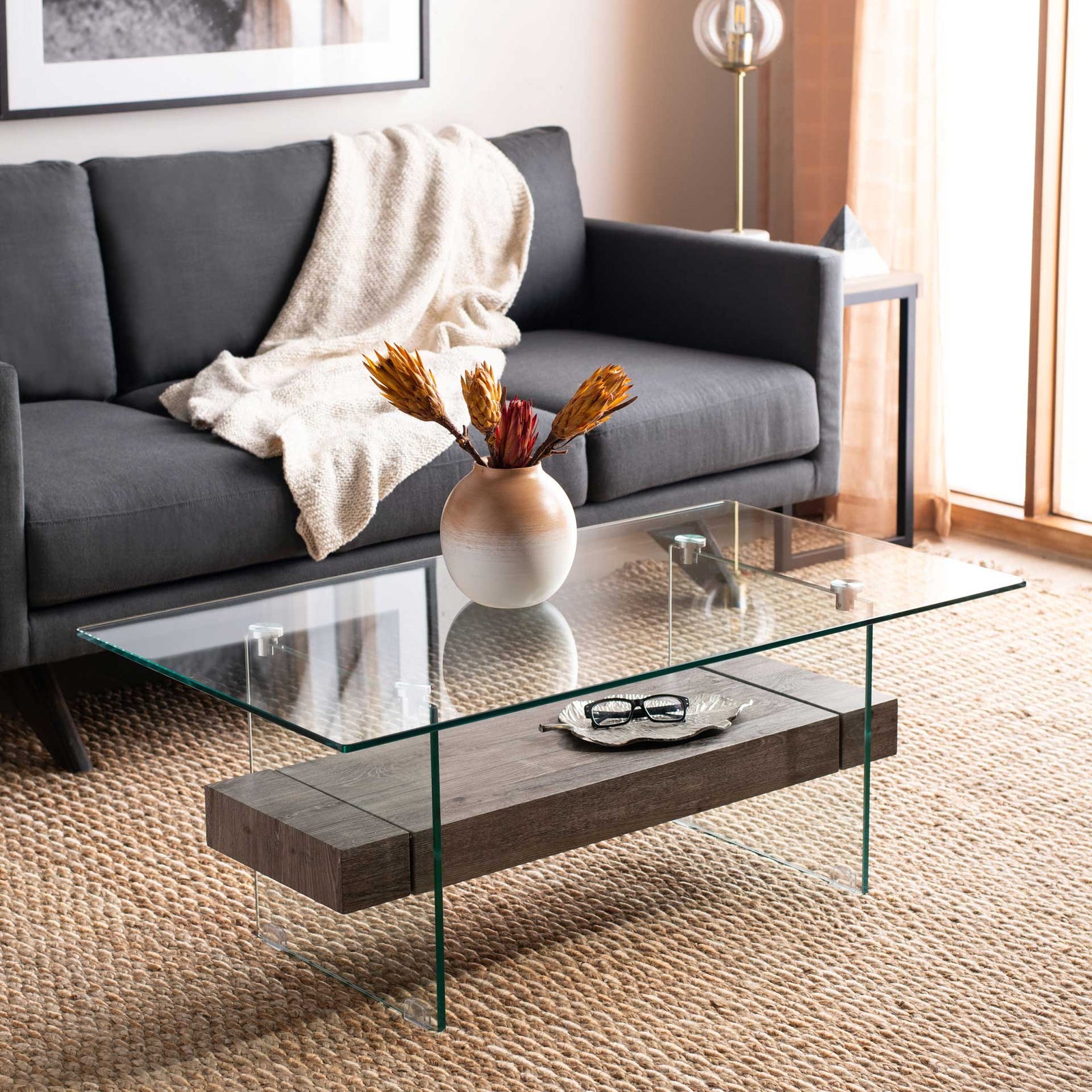 Karis Glass Coffee Table Glass/Gray Oak