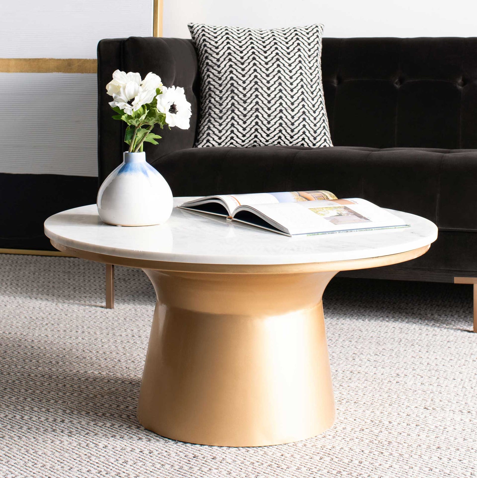 Michael Pedestal Coffee Table White/Brass