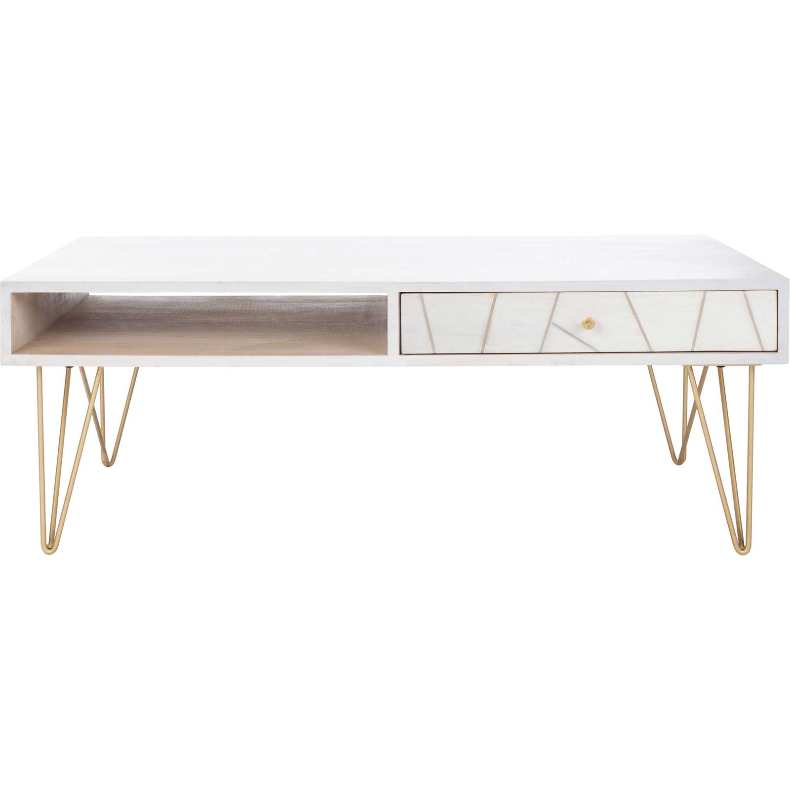 Macey Coffee Table White Wash/Brass