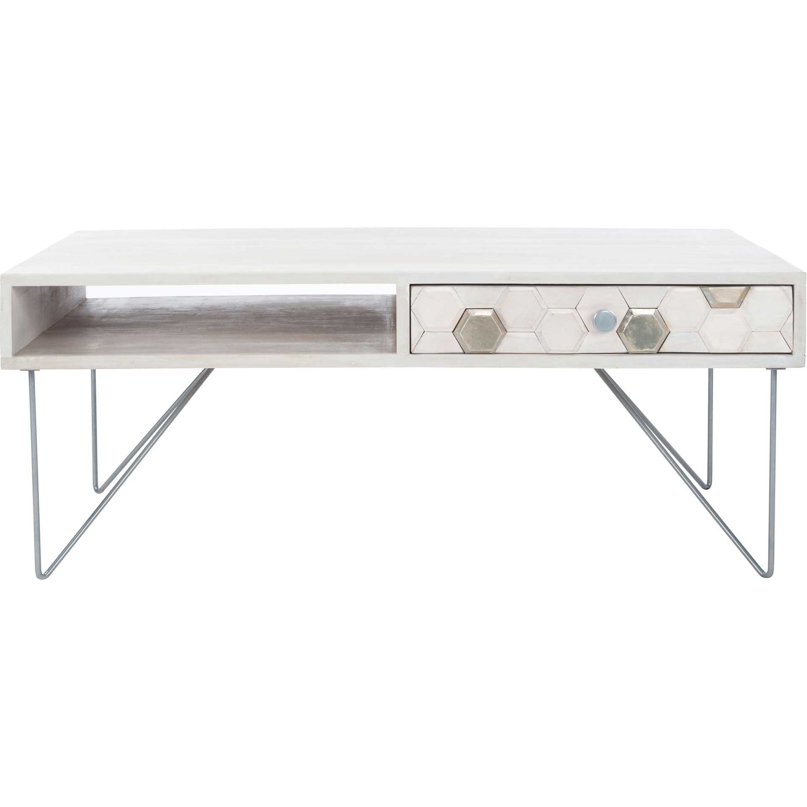 Ray Coffee Table White Wash/Silver