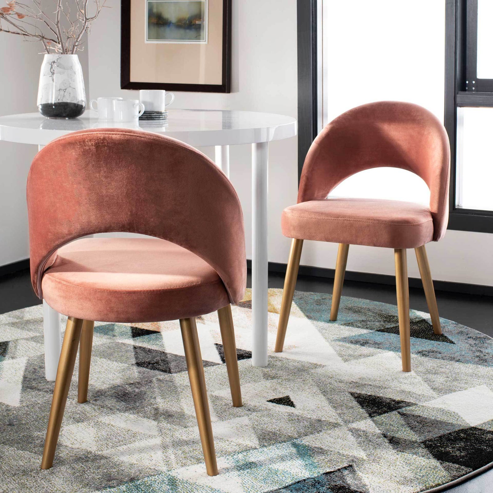 Gia Retro Dining Chair Dusty Rose/Gold (Set of 2)