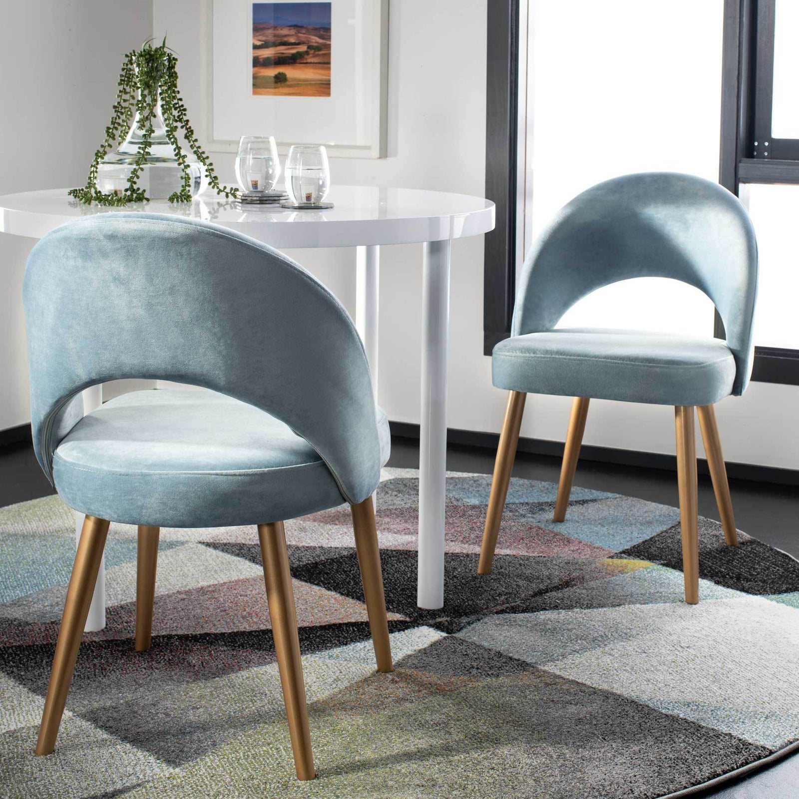 Gia Retro Dining Chair Slate Blue/Gold (Set of 2)