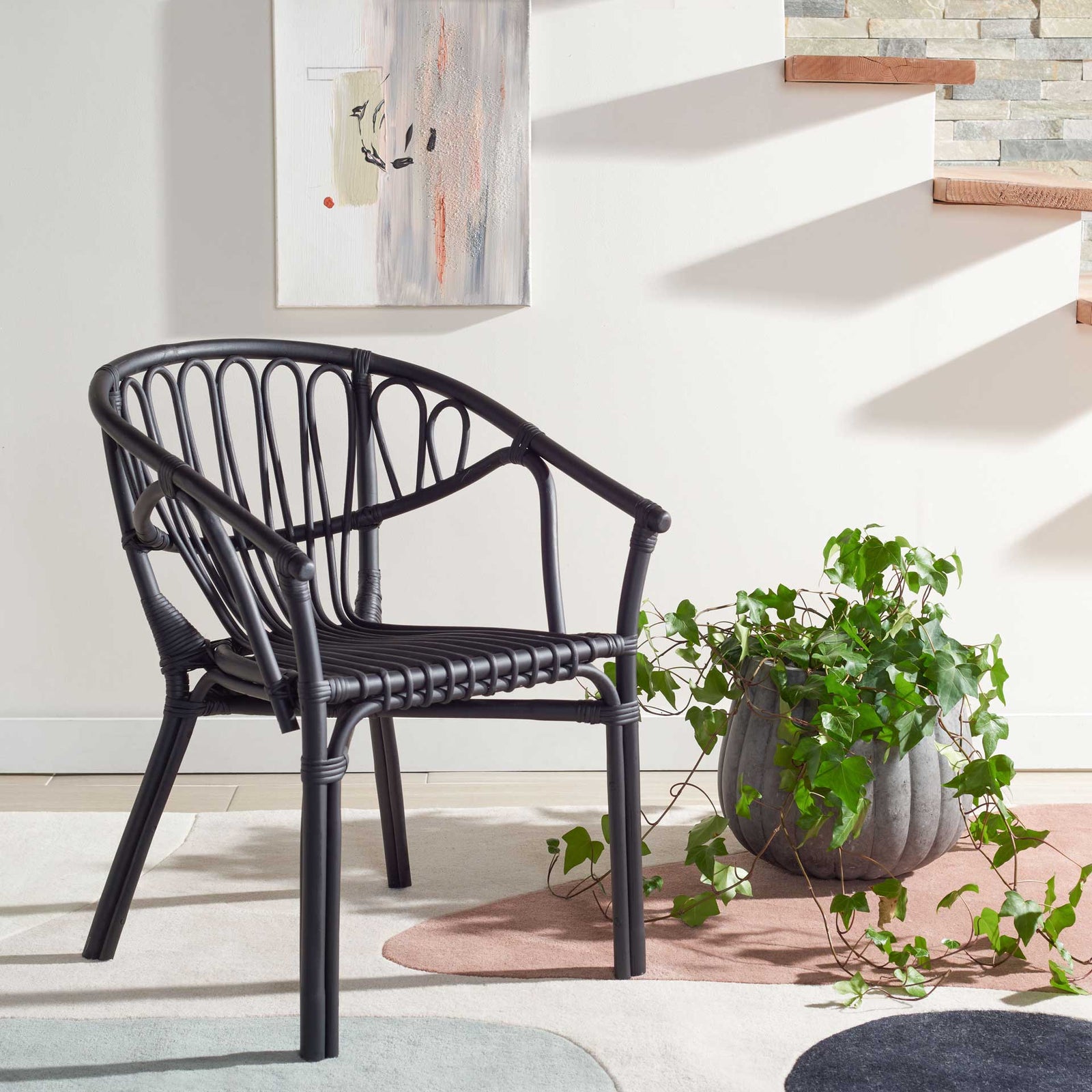 Spaced Rattan Dining Chair Black