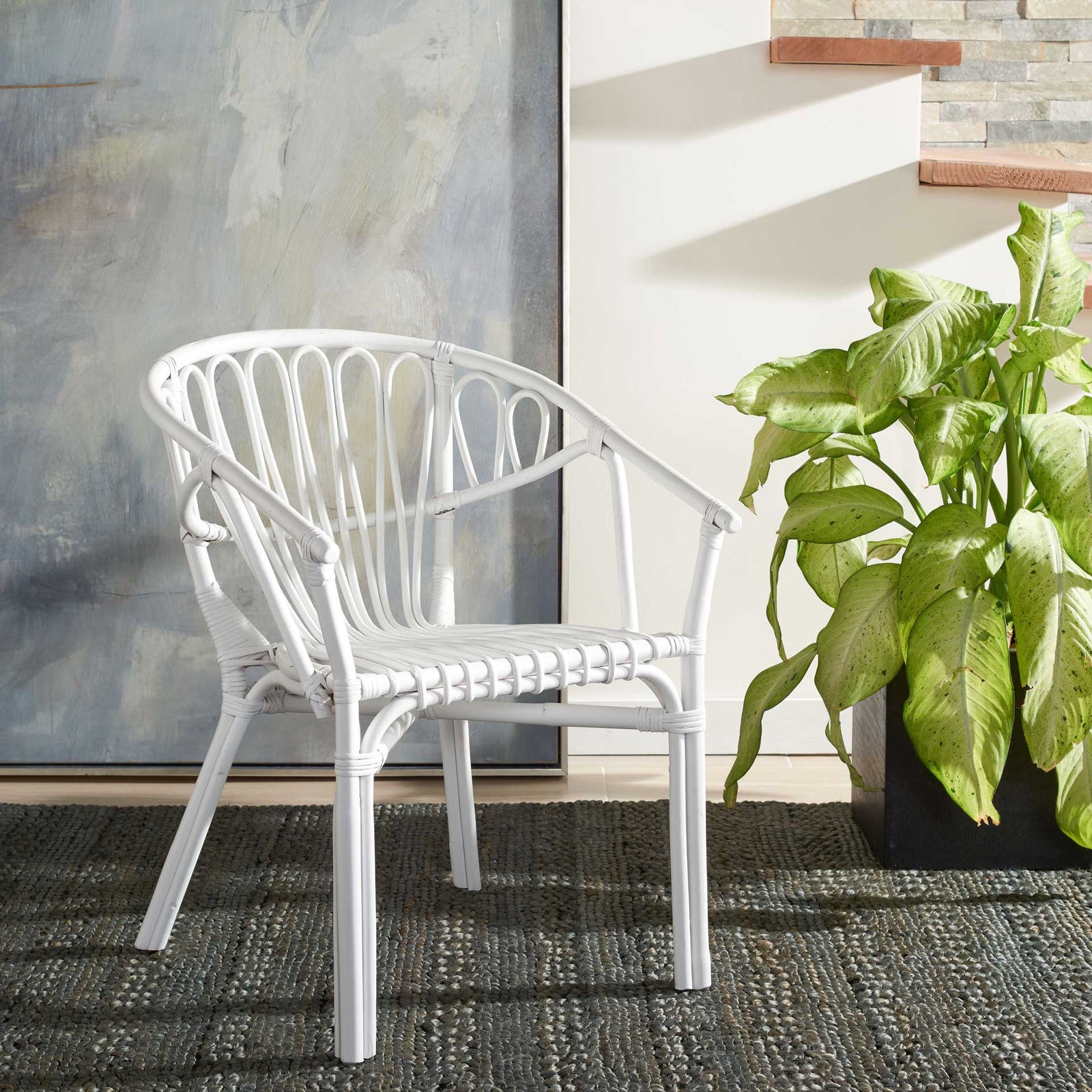 Spaced Rattan Dining Chair White