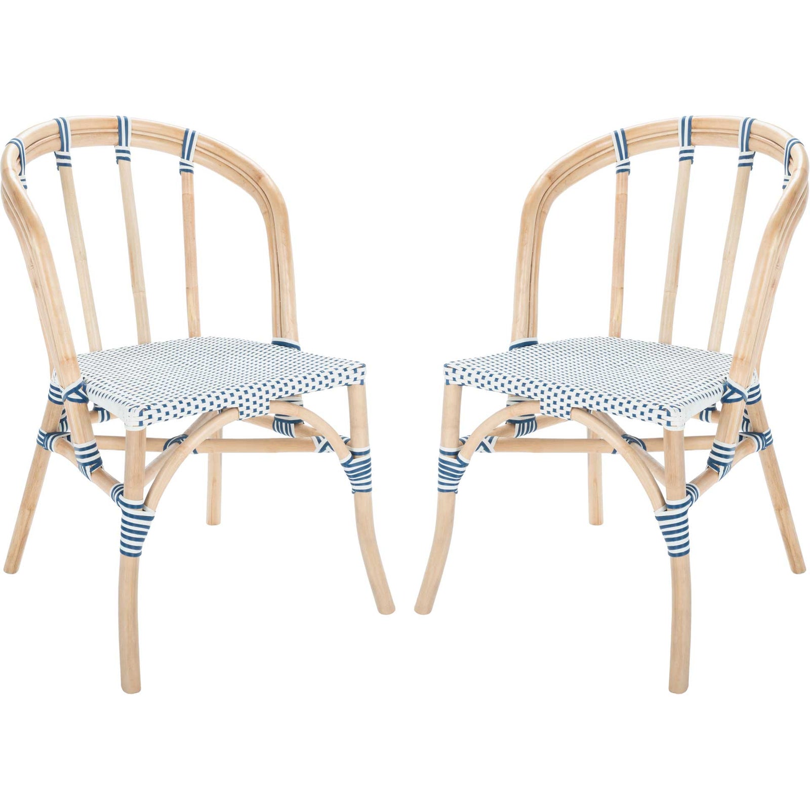 Kalel Rattan Dining Chair Natural/White/Blue (Set of 2)