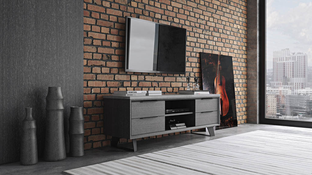 Amsterdam Media Cabinet Concrete/Gray Oak