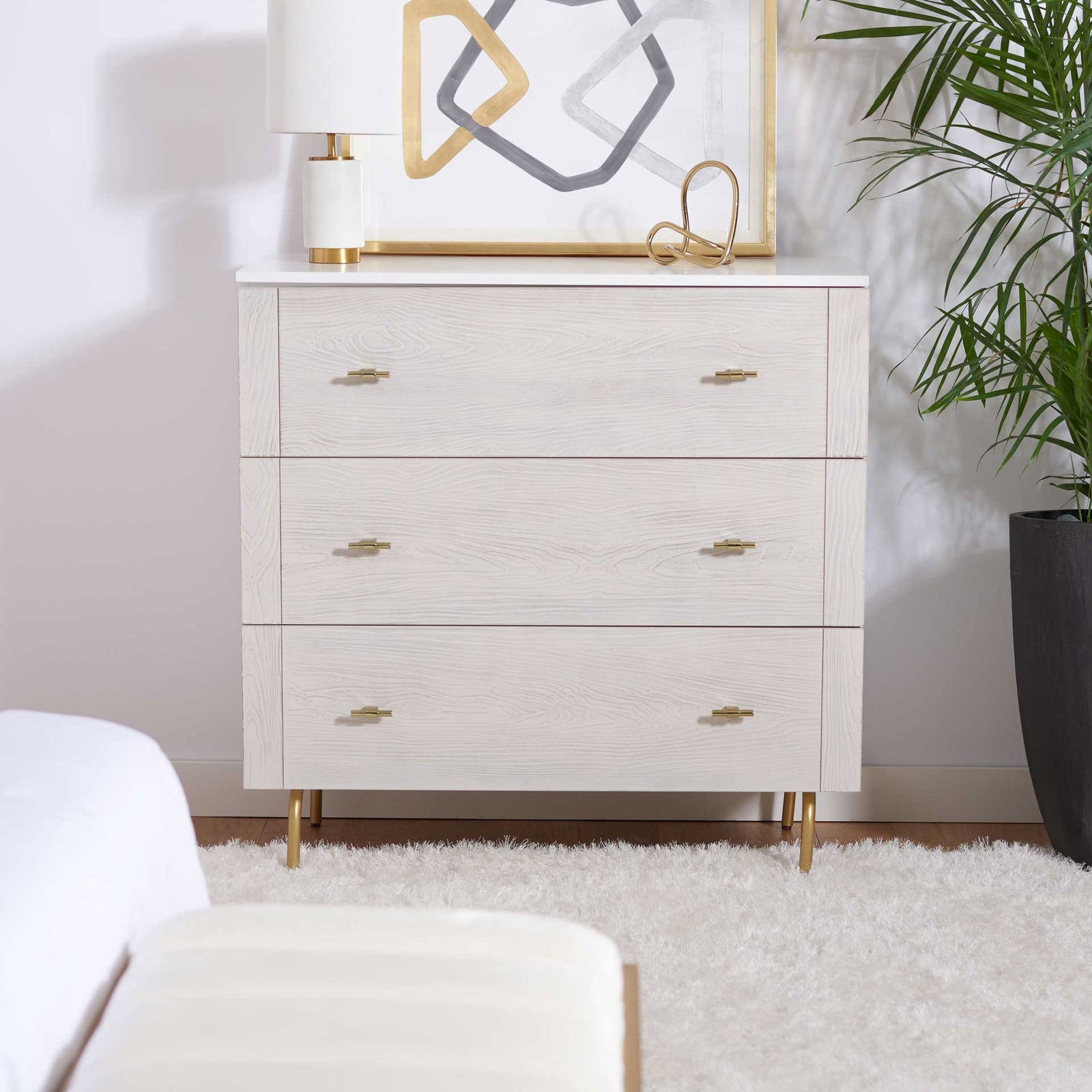 Gemma 3 Drawer Dresser White/White Washed