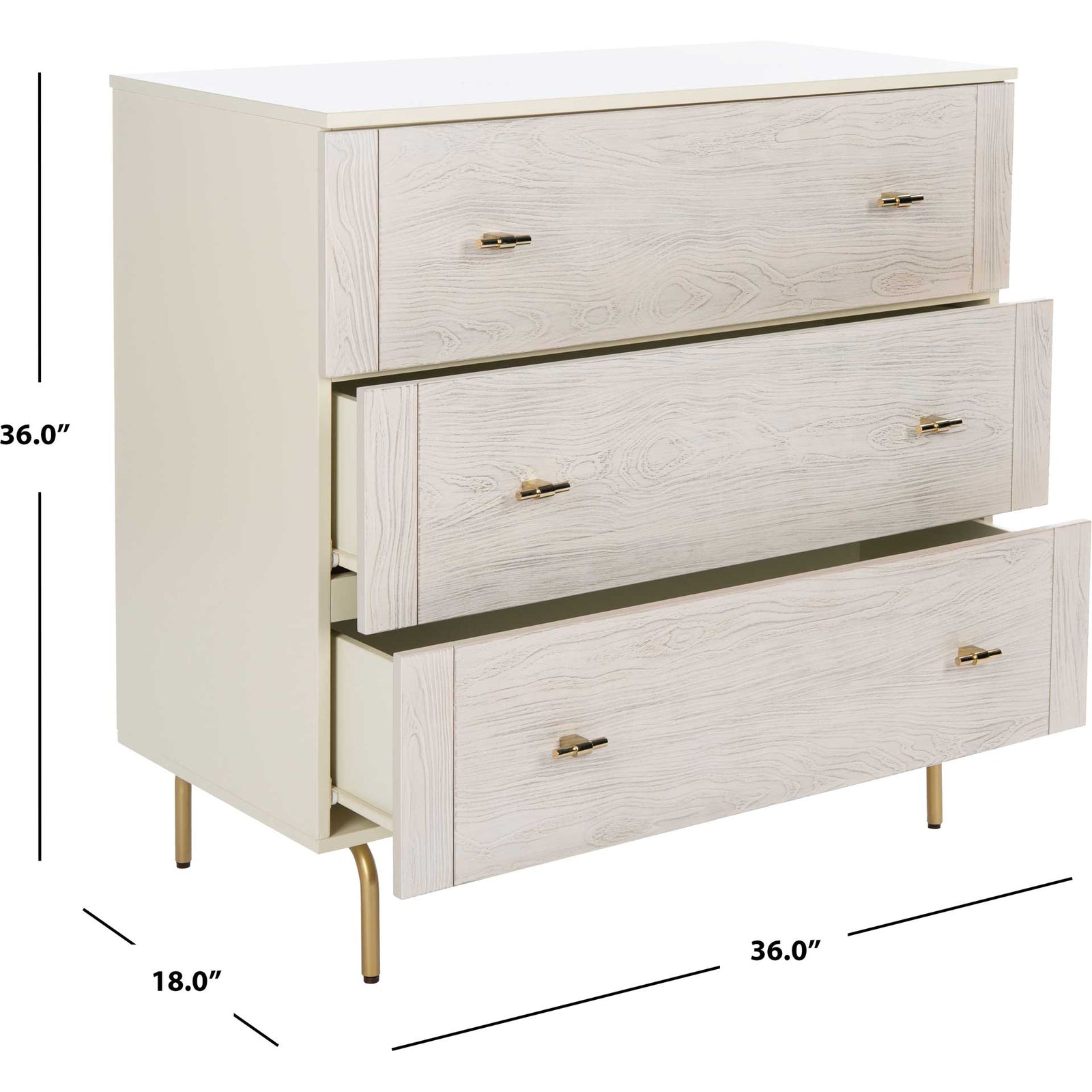 Gemma 3 Drawer Dresser Cream/White Washed