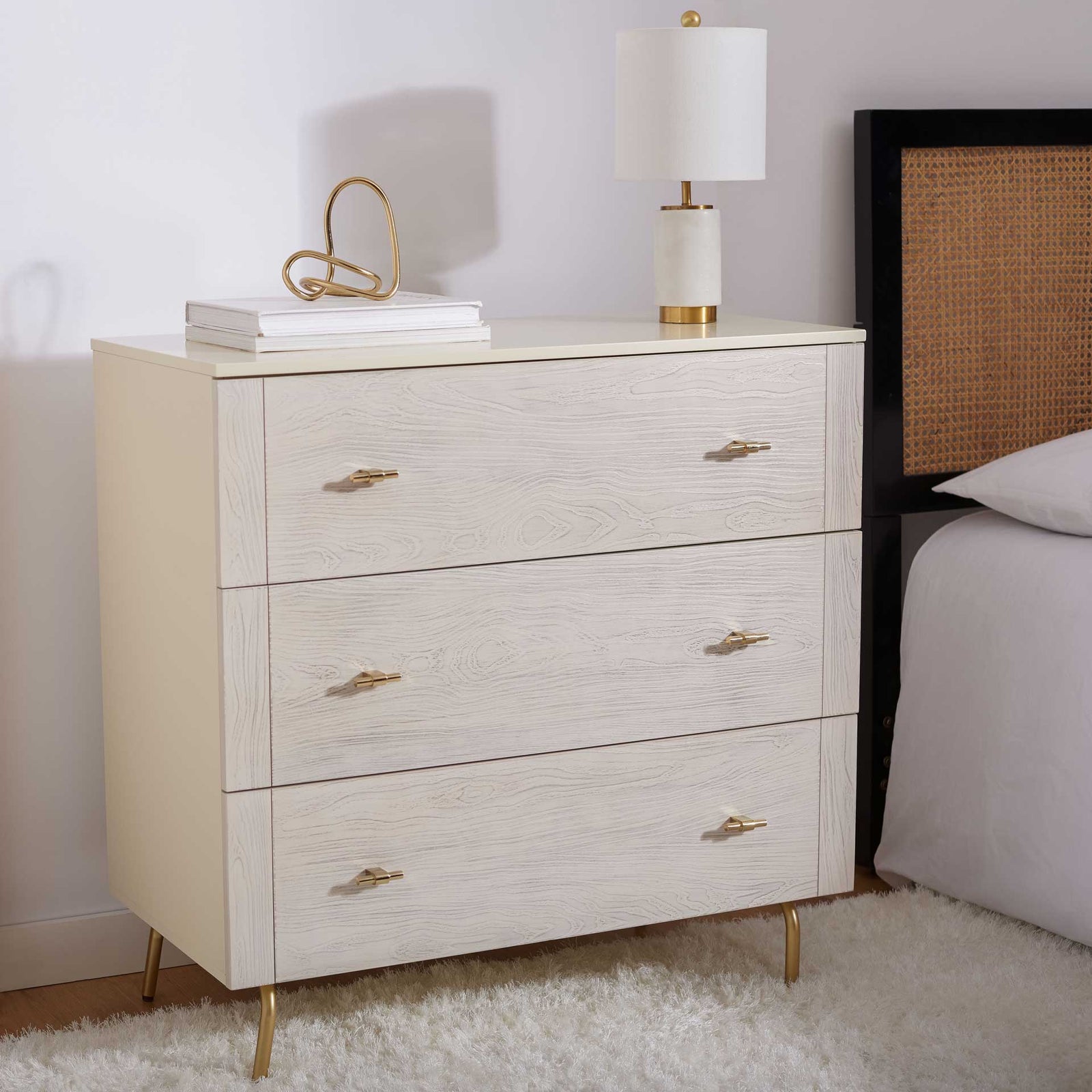 Gemma 3 Drawer Dresser Cream/White Washed