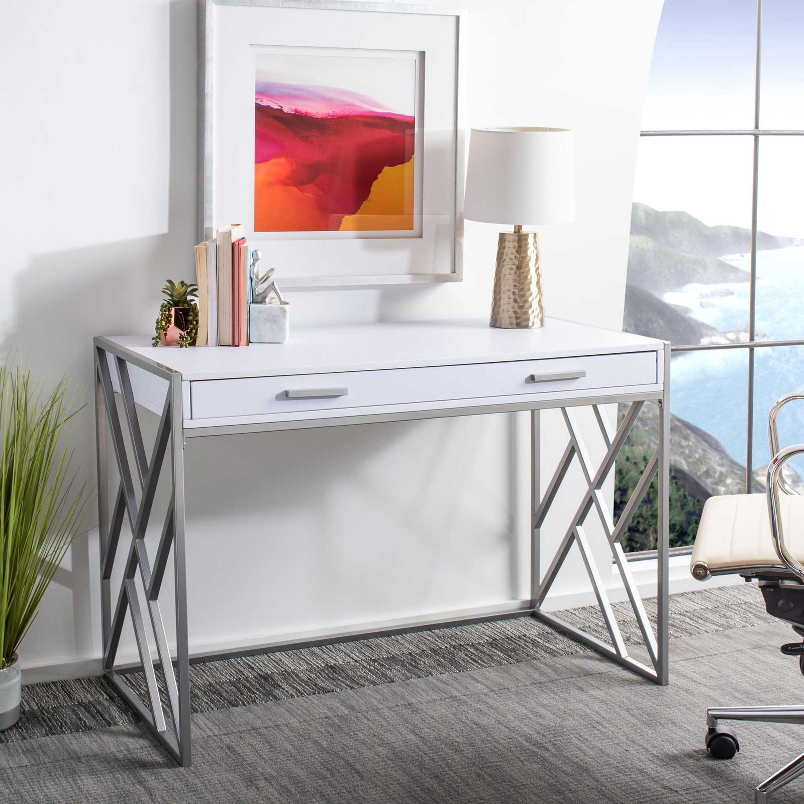 Elias 1 Drawer Desk White/Silver