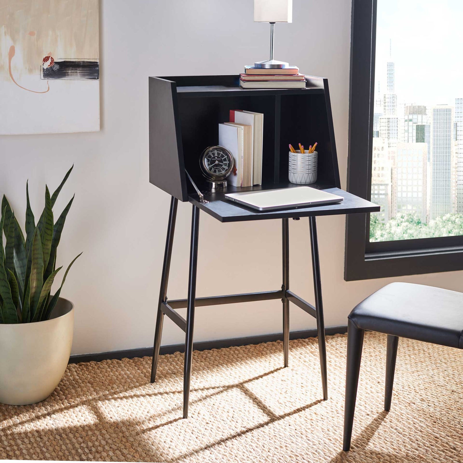 Xavier Modern Secretary Desk Black