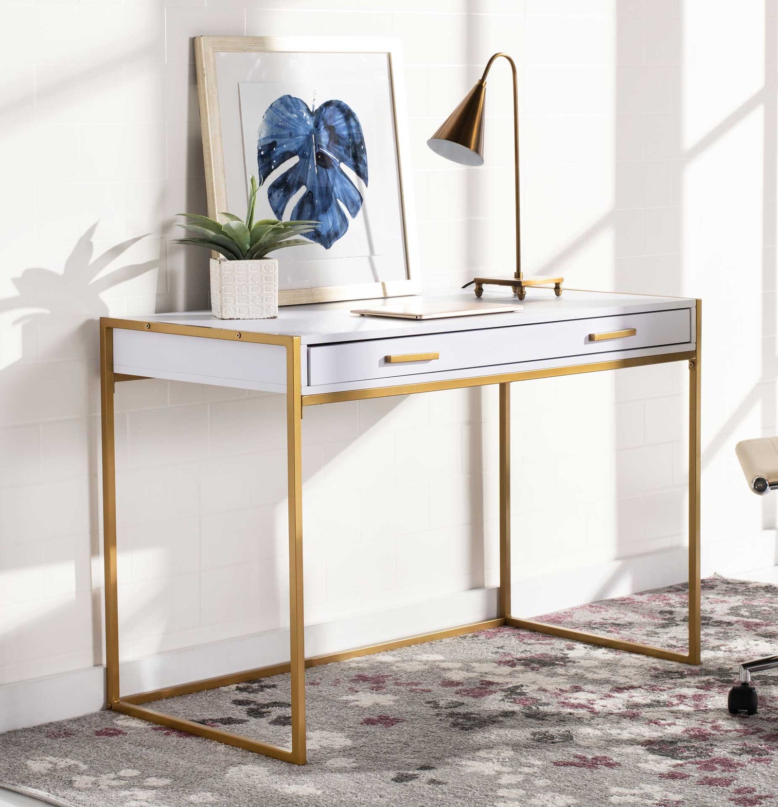 Elvis 1 Drawer Desk White/Gold