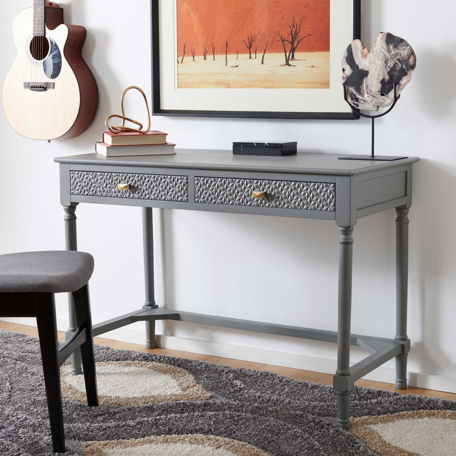 Brea 2 Drawer Desk Distressed Gray