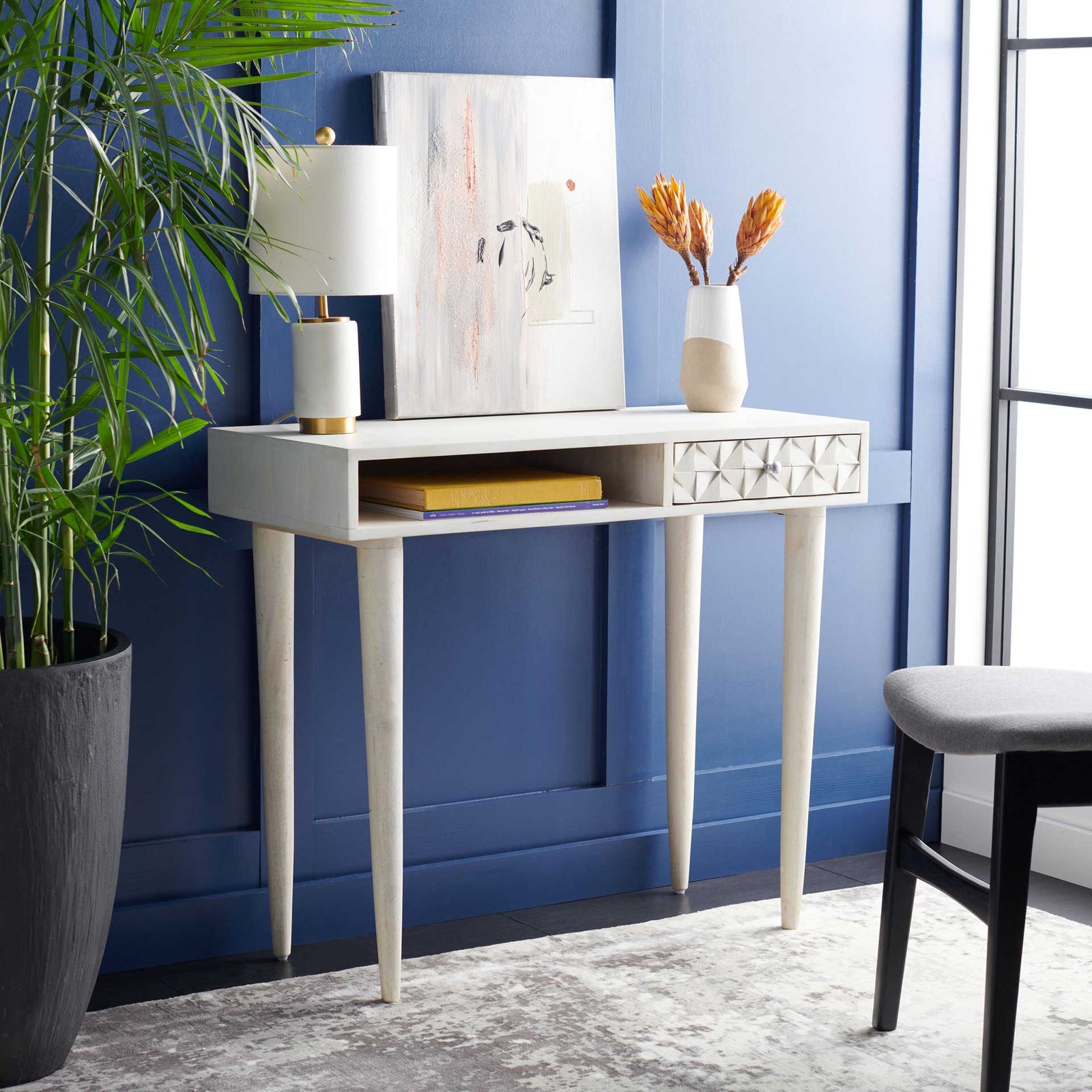 Zion Desk White Wash/Silver