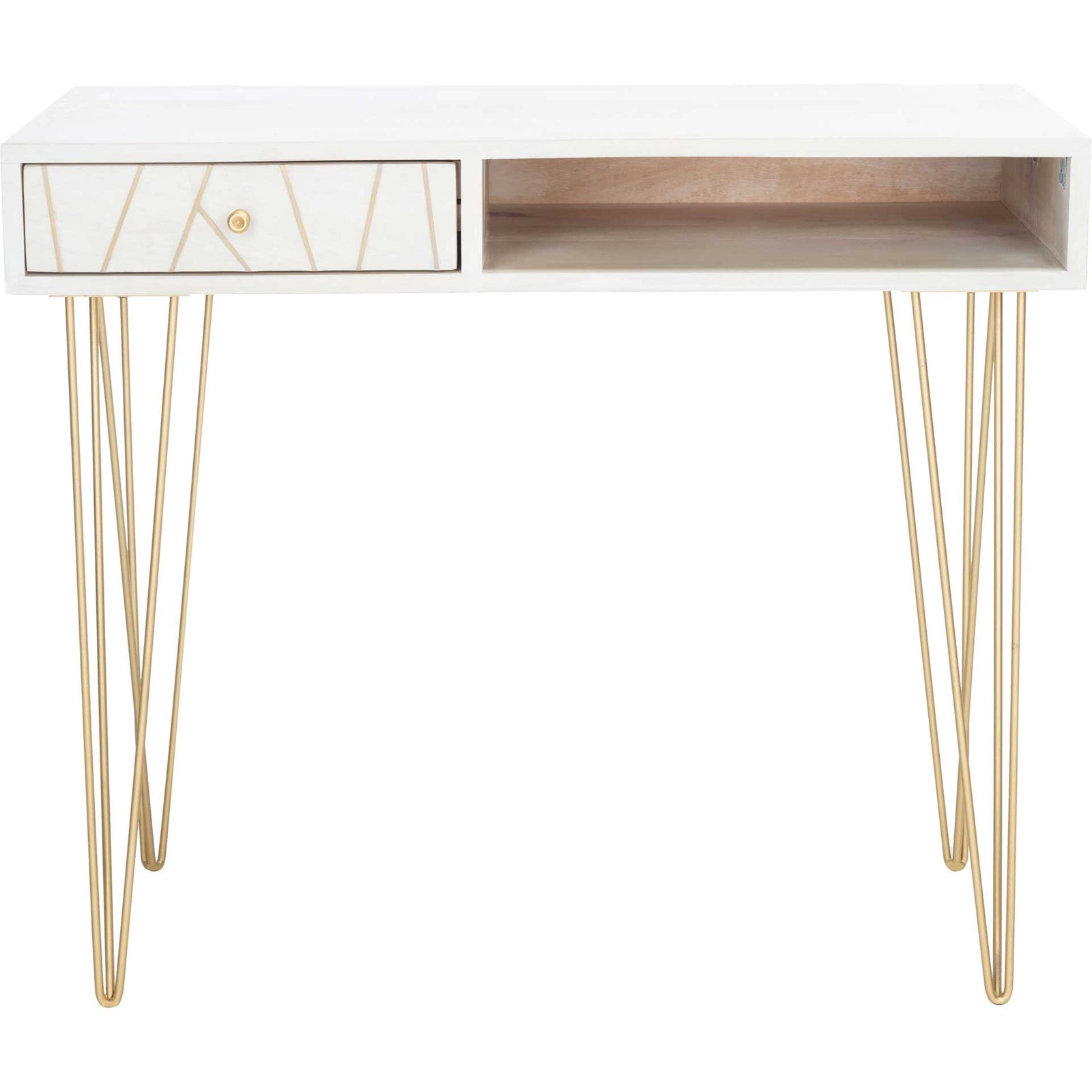 Macey Desk White Wash/Brass
