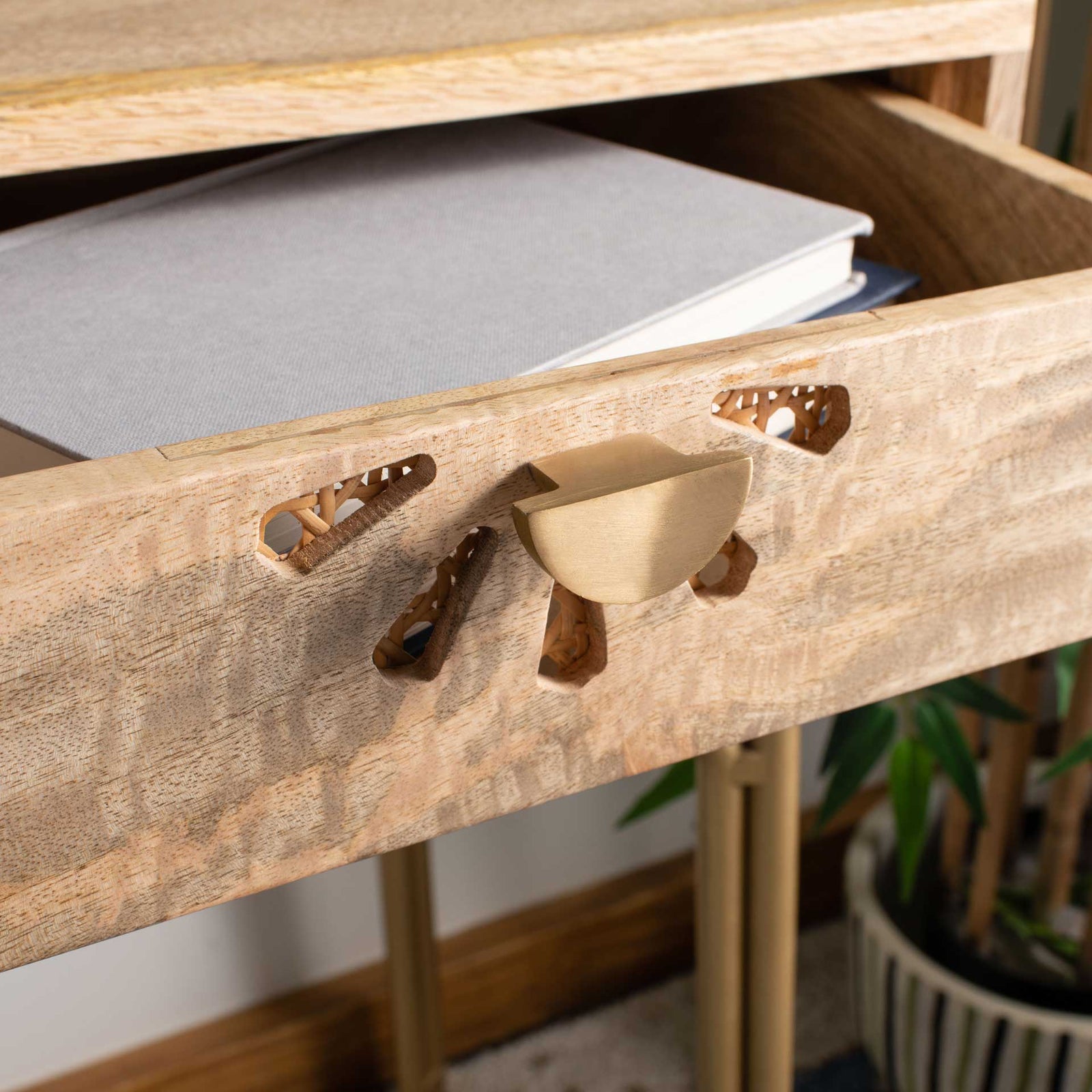 Lian 2 Drawer Desk Natural/Brass