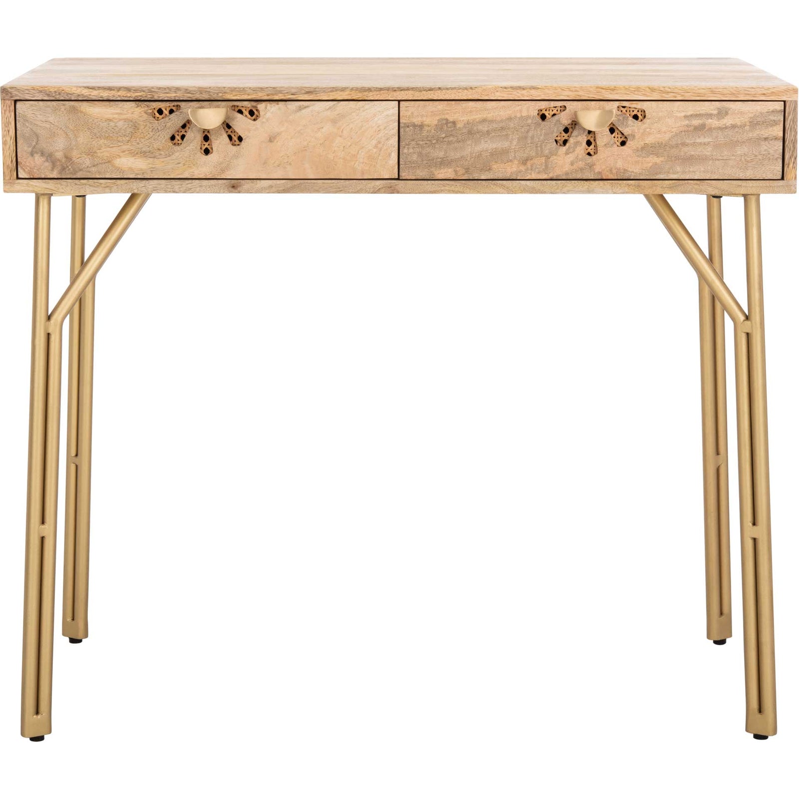 Lian 2 Drawer Desk Natural/Brass