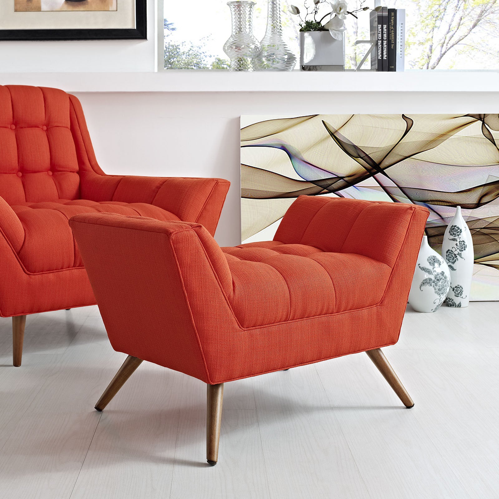 Reborn Fabric Short Ottoman Atomic Red