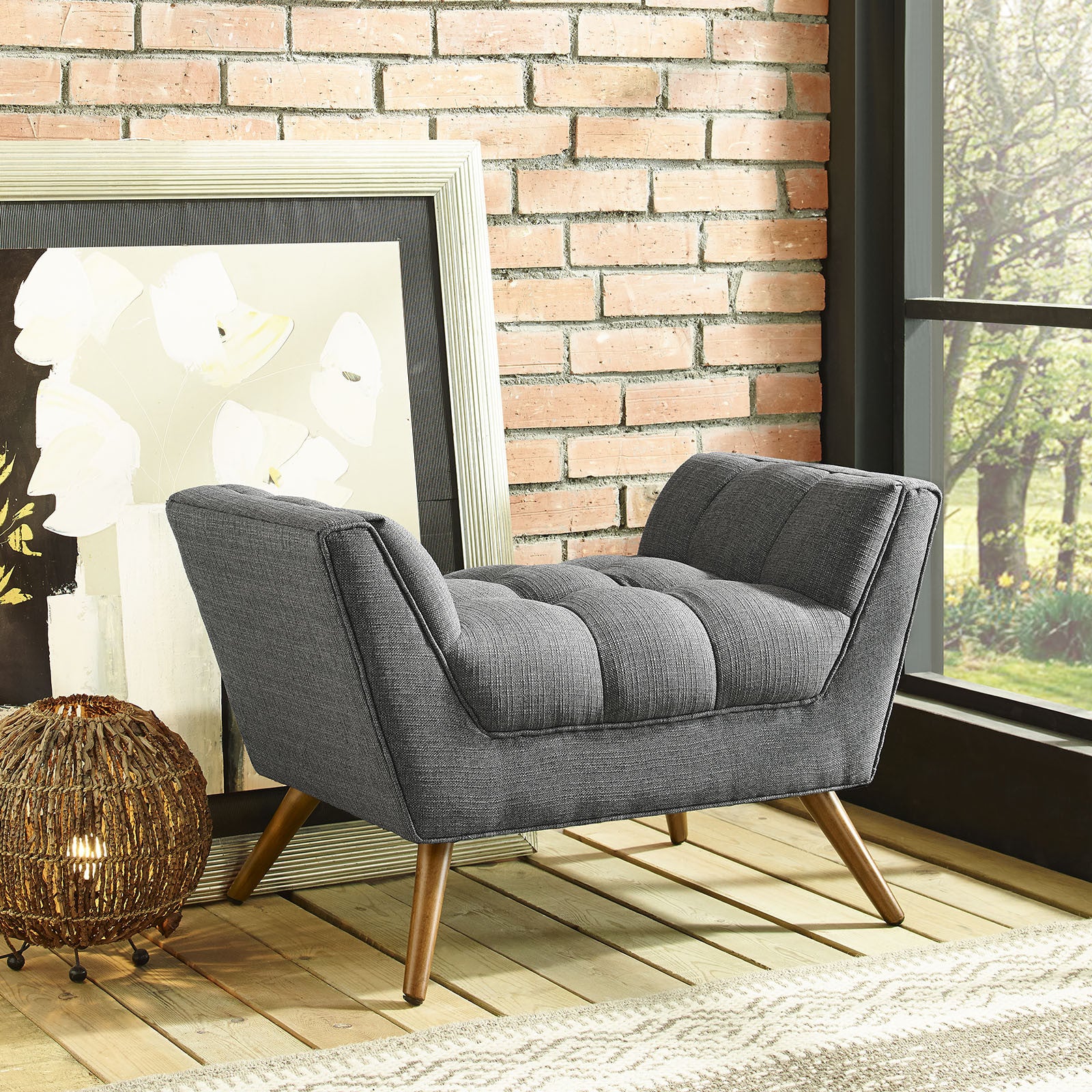 Reborn Fabric Short Ottoman Gray