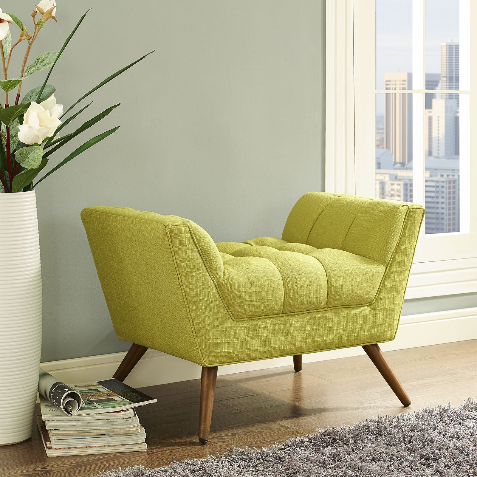 Reborn Fabric Short Ottoman Wheatgrass