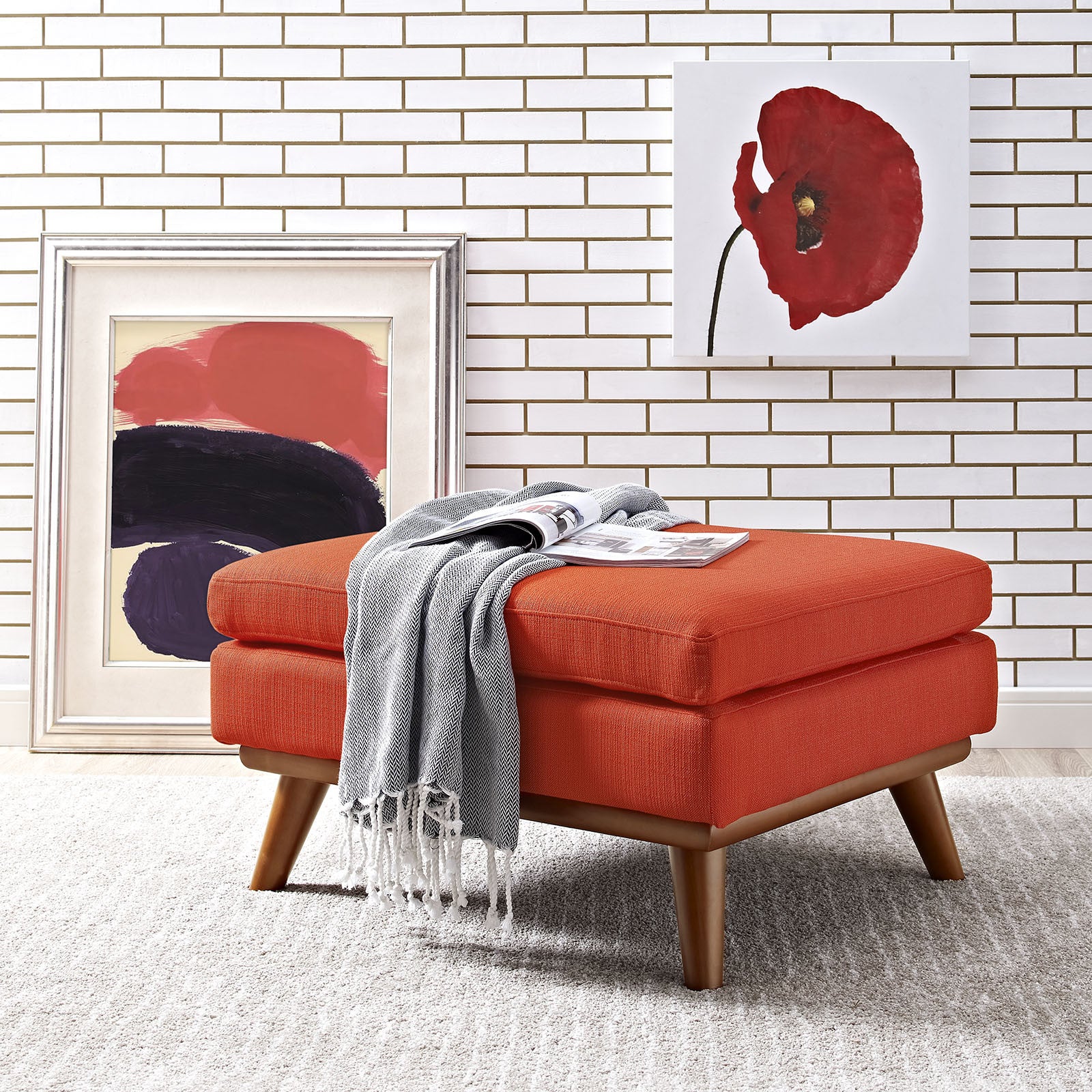 Emory Fabric Ottoman Atomic Red