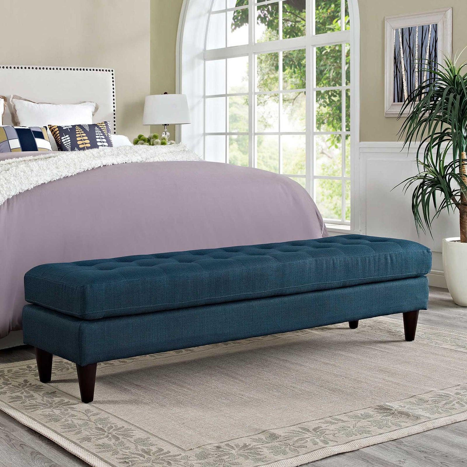 Era Upholstered Fabric Bench Azure
