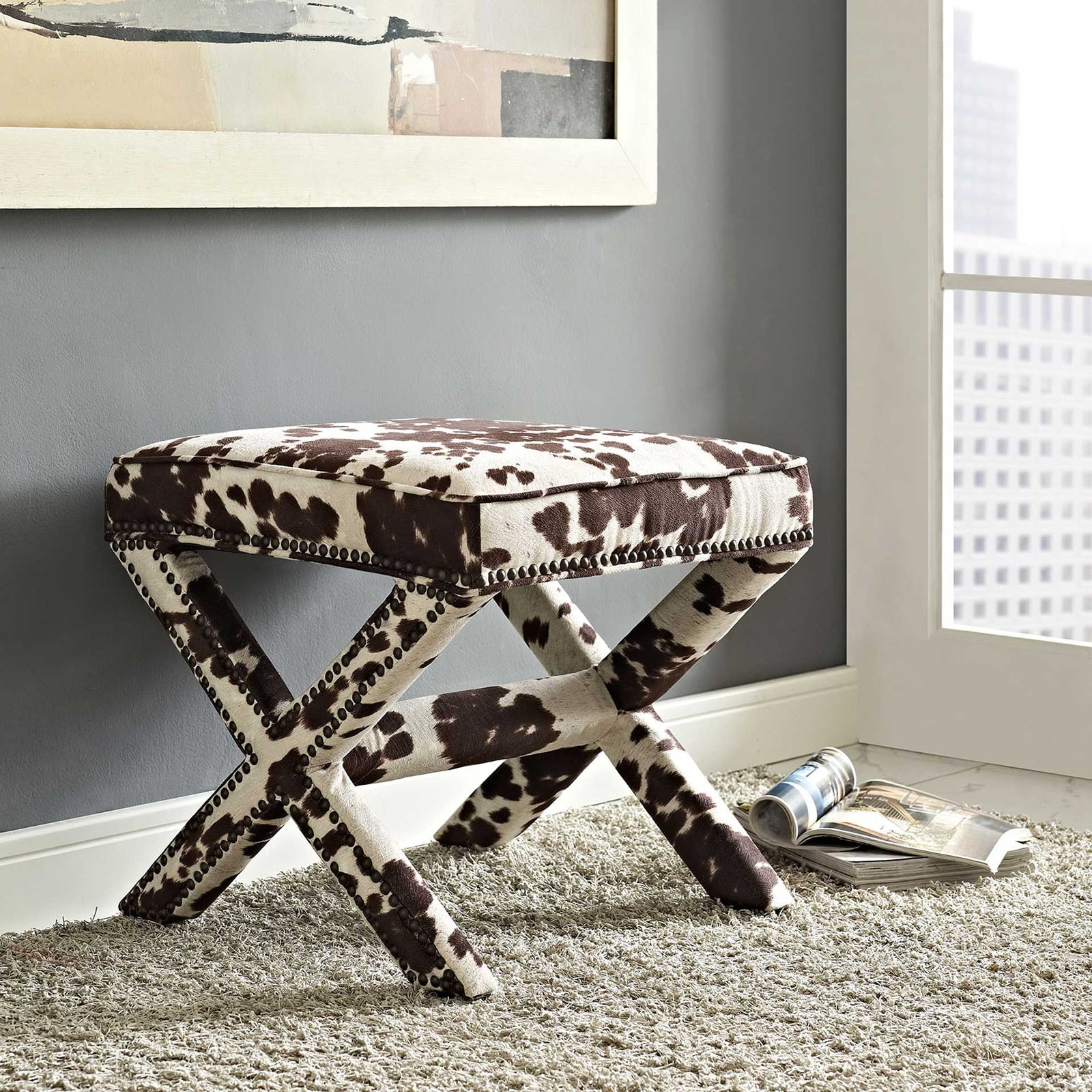 Roger Upholstered Fabric Bench Cowhide